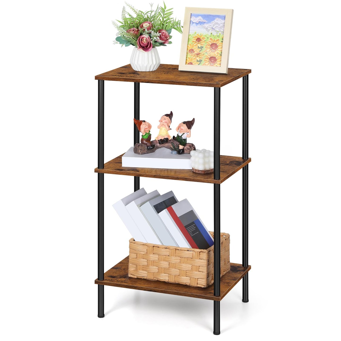 Tall End Table 3 Tier Side Table with Storage Small Nightstand for Small Spaces Living Room Bedroom 3 Tier Slim Table for Office