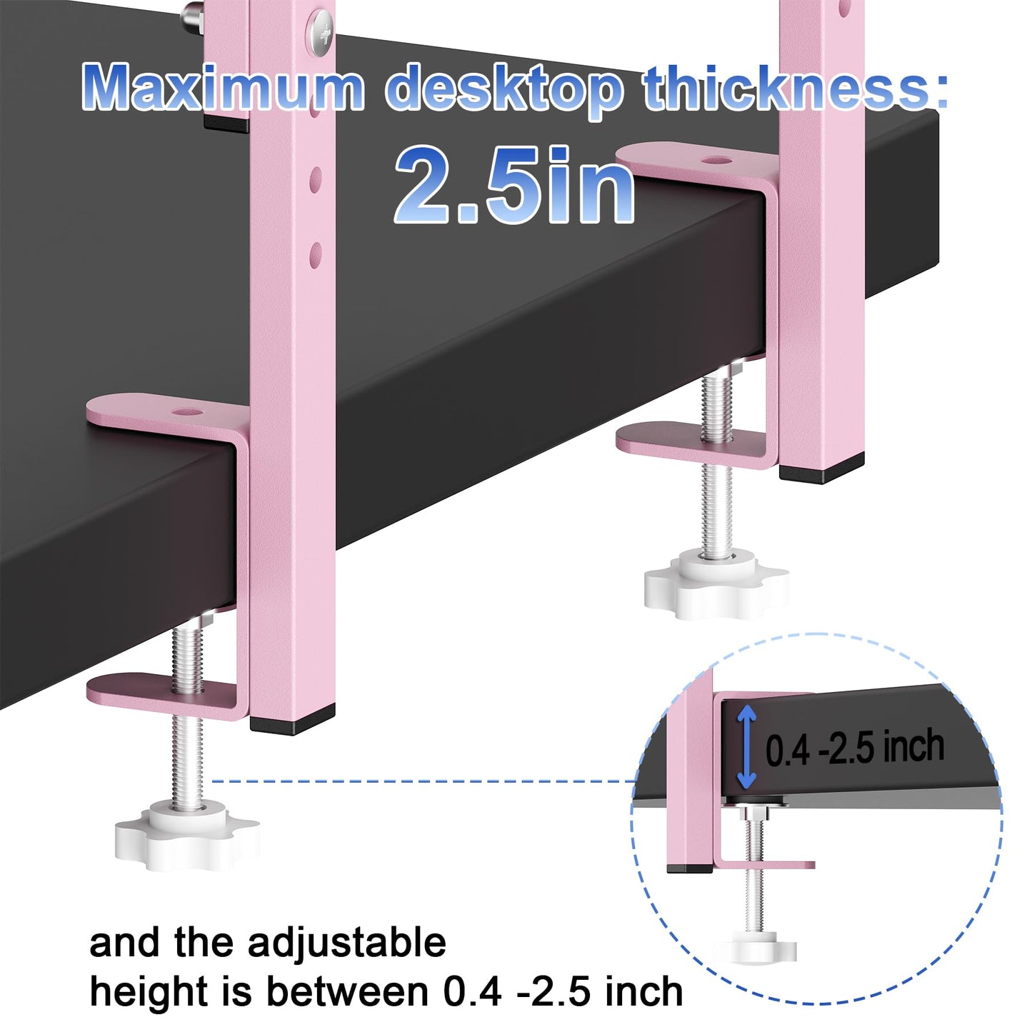 OUTIOE 2-Tier Desk Shelf, Expandable Under Desk Storage, Clamp on Desk Shelf, Desktop Accessories for Offices, Study Rooms, and Game Rooms (Pink)