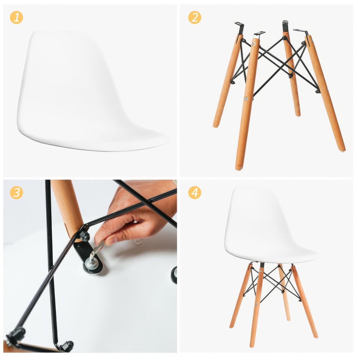 CangLong Modern Mid-Century Side Chair with Natural Wood Legs for Kitchen, Living Dining Room, White