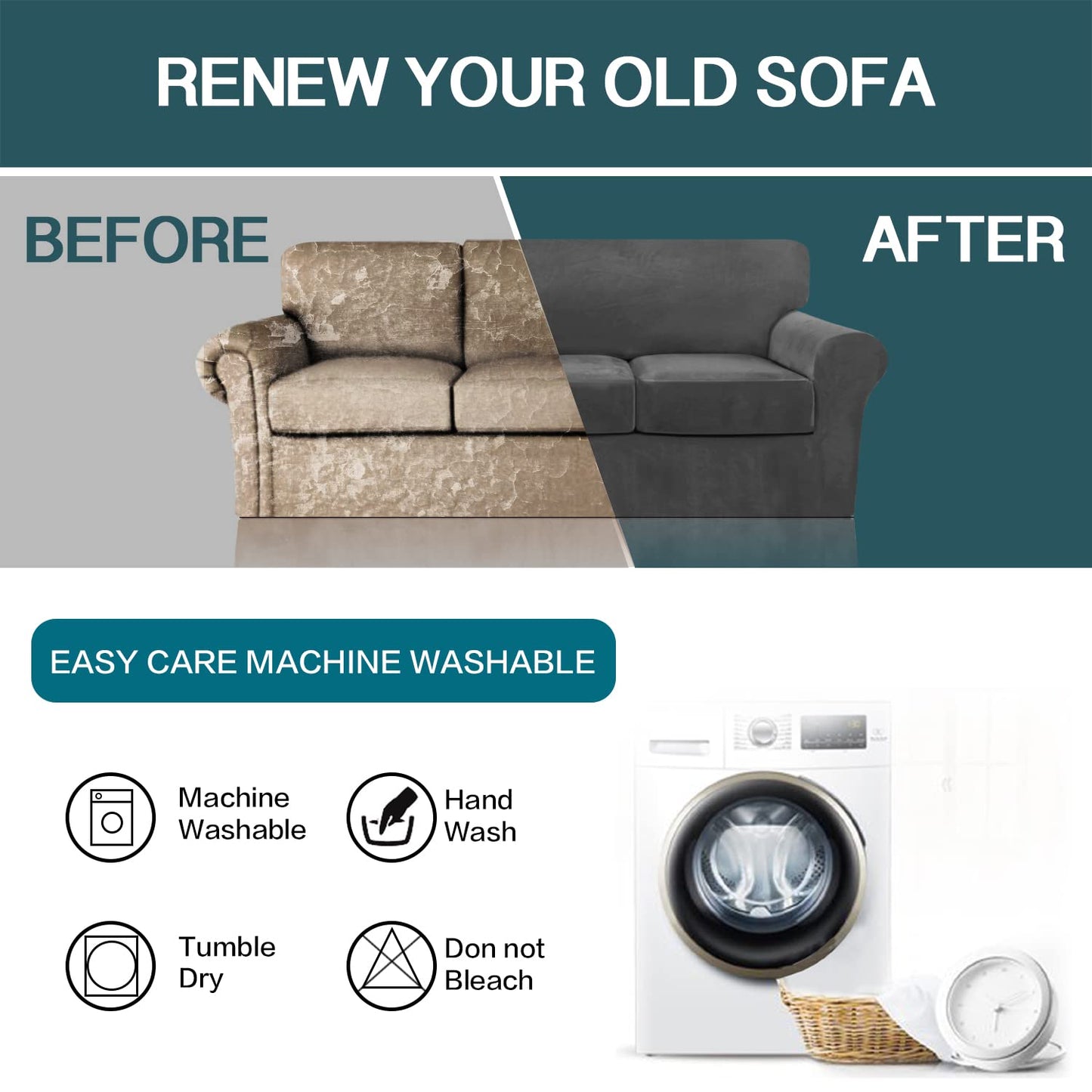 FantasDecor 3 Piece Sofa Covers Velvet for 2 Cushion Couch Stretch Loveseat Slipcover with Individual Seat Elastic Furniture Protector for Pets (Loveseat, Gray)