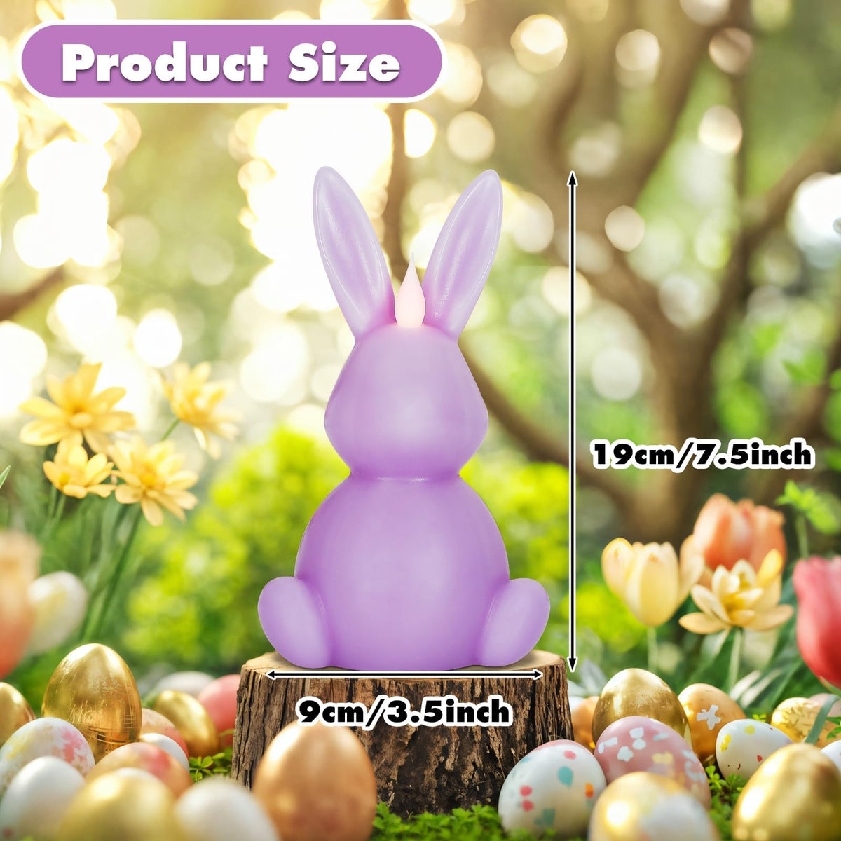 Leorate 3PCS Easter Bunny Flameless Candles – 7.5" Battery Operated LED Rabbit Candles with Flickering Flame, Green Purple Pink Real Wax Finish for Easter Decor, Table Centerpiece & Spring Home