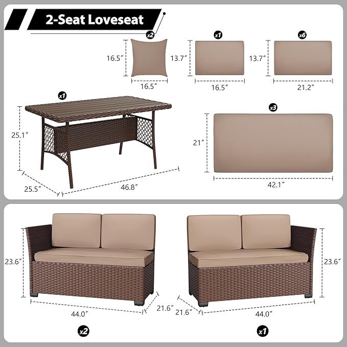 KIGOTY 7 Piece Patio Furniture Set, Outdoor PE Wicker Rattan Outdoor Dining Set
