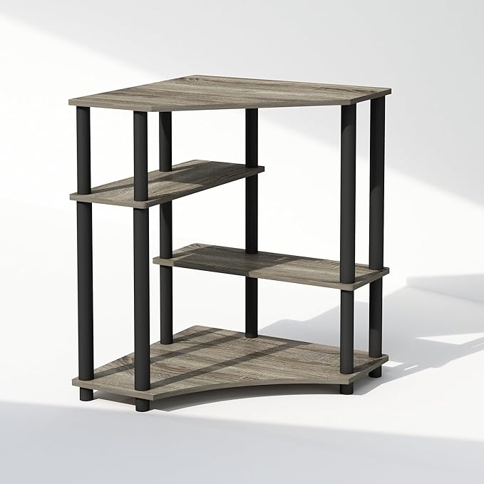 Furinno Turn-N-Tube Storage Shelves, 4-Tier Corner Shelf, Toolless Assembly