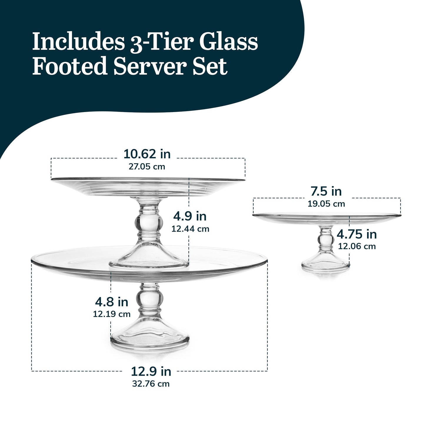 Libbey Selene 3 Tier Serving Stand Set, Elegant, Curvy Style Glass Dessert Stand, Dishwasher Safe 3 Tiered Dessert Stand for Fruit and Candy bowls
