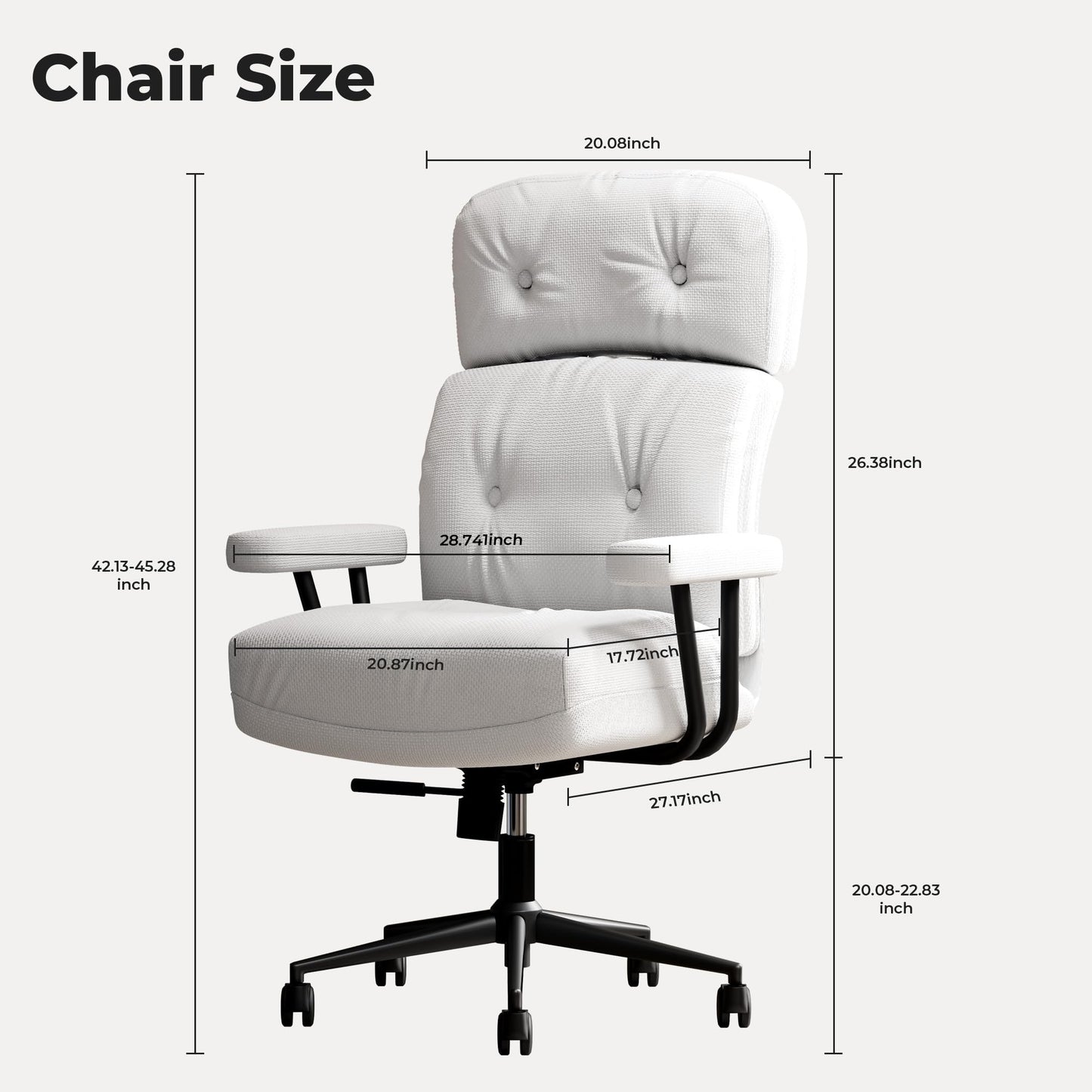 EIZIMZVU Home Office Chair with Adjustable Headrest, 5" Thick Cushion, High Back Swivel Desk Chair, Multiple Materials & Colors Faux Leather, Velvet Computer Chair (High-Back, 2282-Cloth-White)