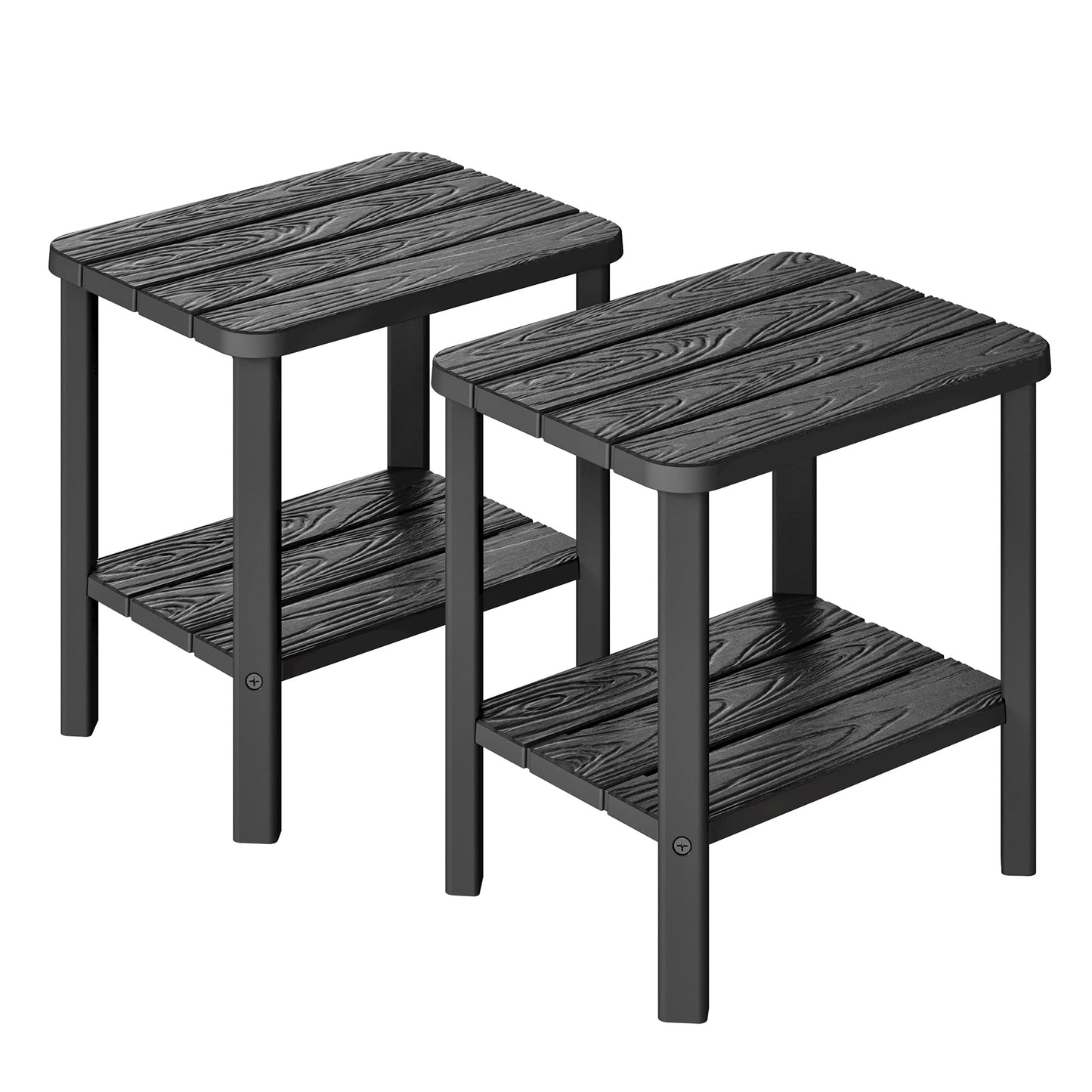 KAMABOKO Outdoor Side Table for Patio, 2-Tier Adirondack End Table 16" HDPE Waterproof Square Storage All-Weather Table for Lawn, Pullside, Beach and Indoor