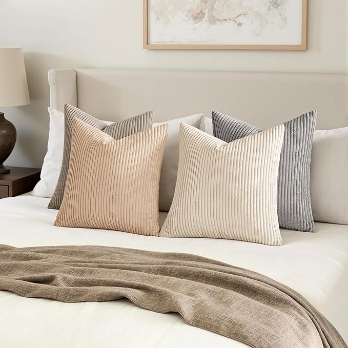 MIULEE Boho Farmhouse Neutral Cream Throw Pillow Covers 20x20 Inch Set of 4