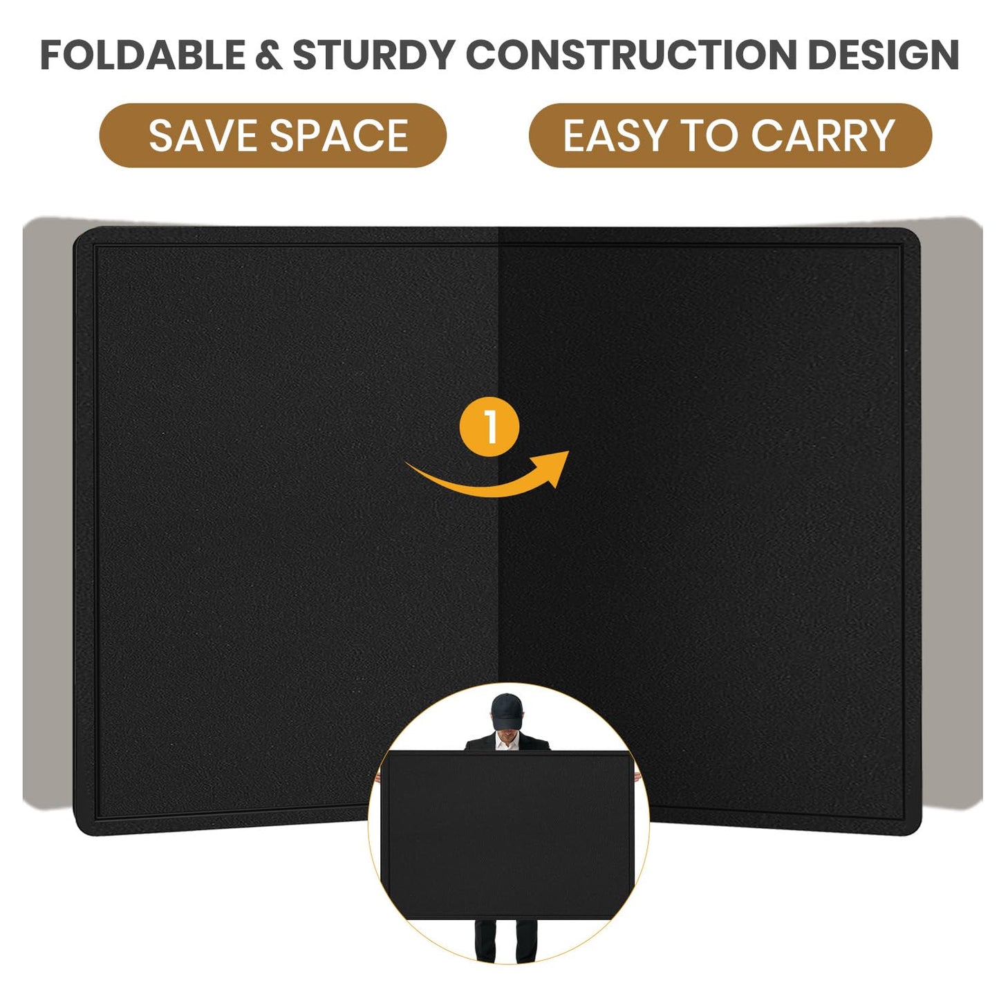 Bulletin Board - 35 x 17.5 inches Decorative Felt Pin Board - Cork Board Alternative for Wall - Foldable Photo Board Self-Adhesive Prayer Board with 20 Pushpins - Black