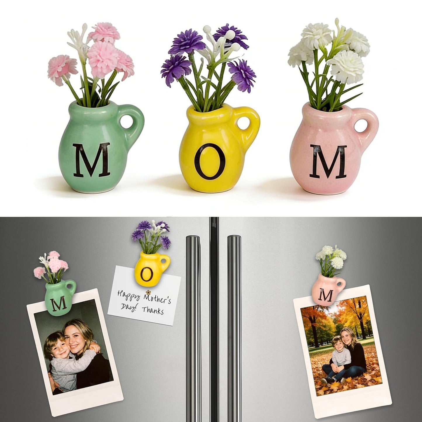 Mom Birthday Gifts Charming Ceramic Mini Vase Magnets for Fridge Heartwarming Gift Set for Mom Cute Tiny Vases Faux Flower Magnets Gifts from Daughter Son Anniversary Housewarming Decor Supplies