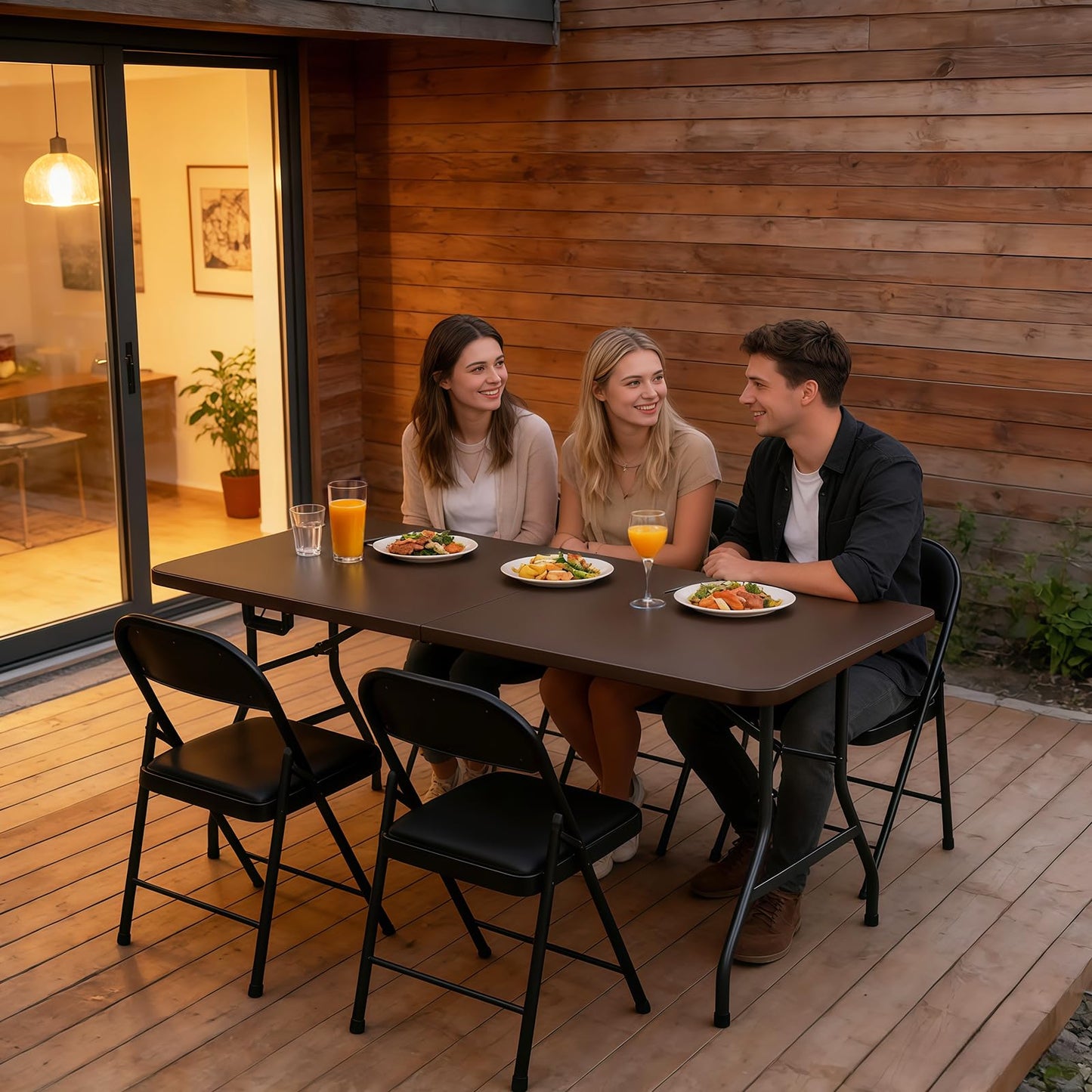 2 Pack Folding Table 6ft - Heavy Duty Plastic Table with Handle, Foldable & Portable, Fold-in-Half Utility Tables for Outdoor, Dining, Wedding, Events, Indoor, Picnic, Camping, Party (Brown)