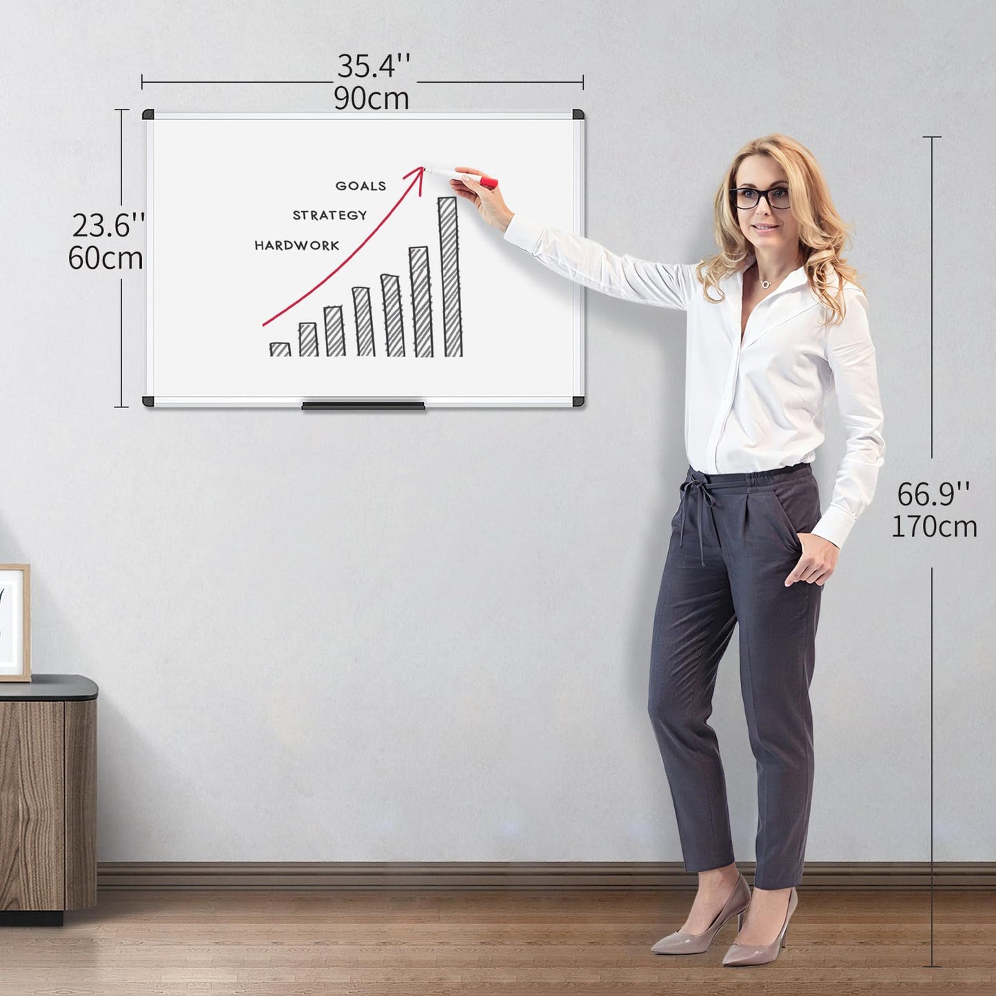 VIZ-PRO Magnetic Dry Erase Board, 36 X 24 Inches, Silver Aluminium Frame