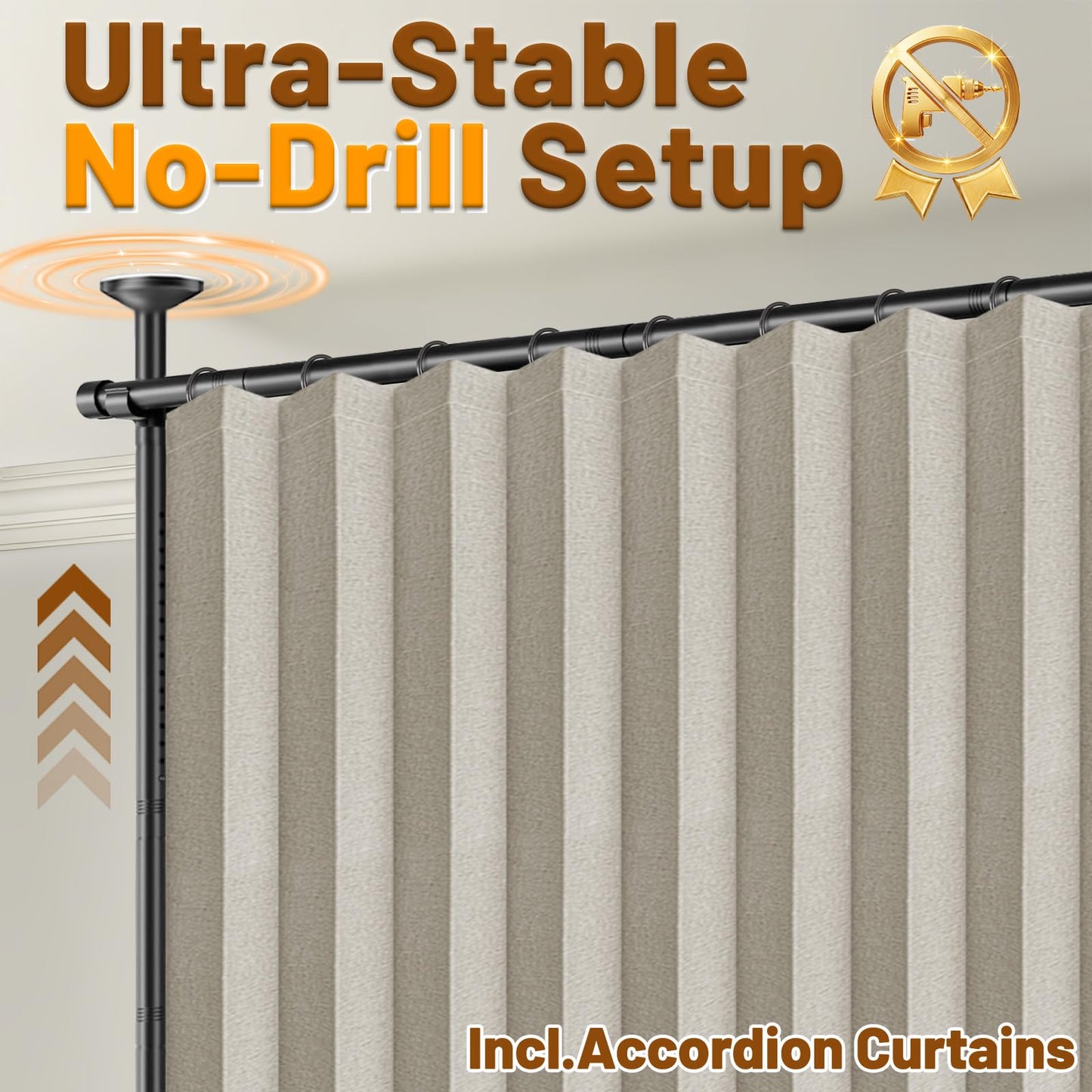 AJAZZ Room Divider Curtain (2 Panels, Cream White, W100 x L96 in)+ Curtain Rods No Drilling Adjustable Tension (H) 43-120×(W) 35-200 in, Heavy Duty Wall Divider for Apartment/Dorm