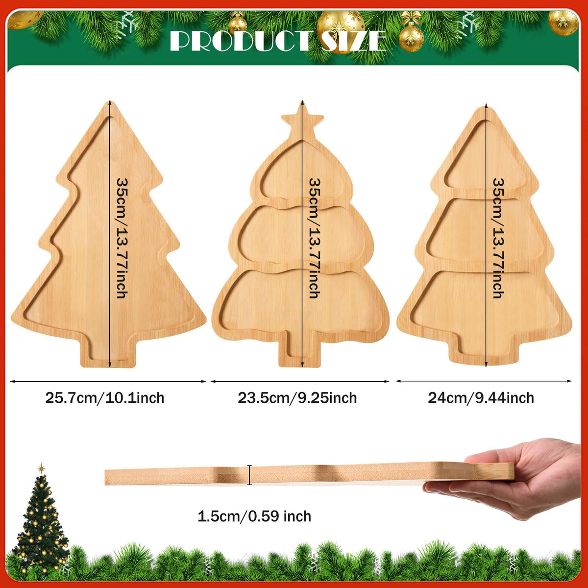 AWIZOM 3 Pcs Christmas Tree Wooden Serving Platters Christmas Bamboo Serving Trays Decorative Wood Charcuterie Boards Wooden Snacks Dish Plates for Xmas Holiday Housewarming Presents,3 Styles