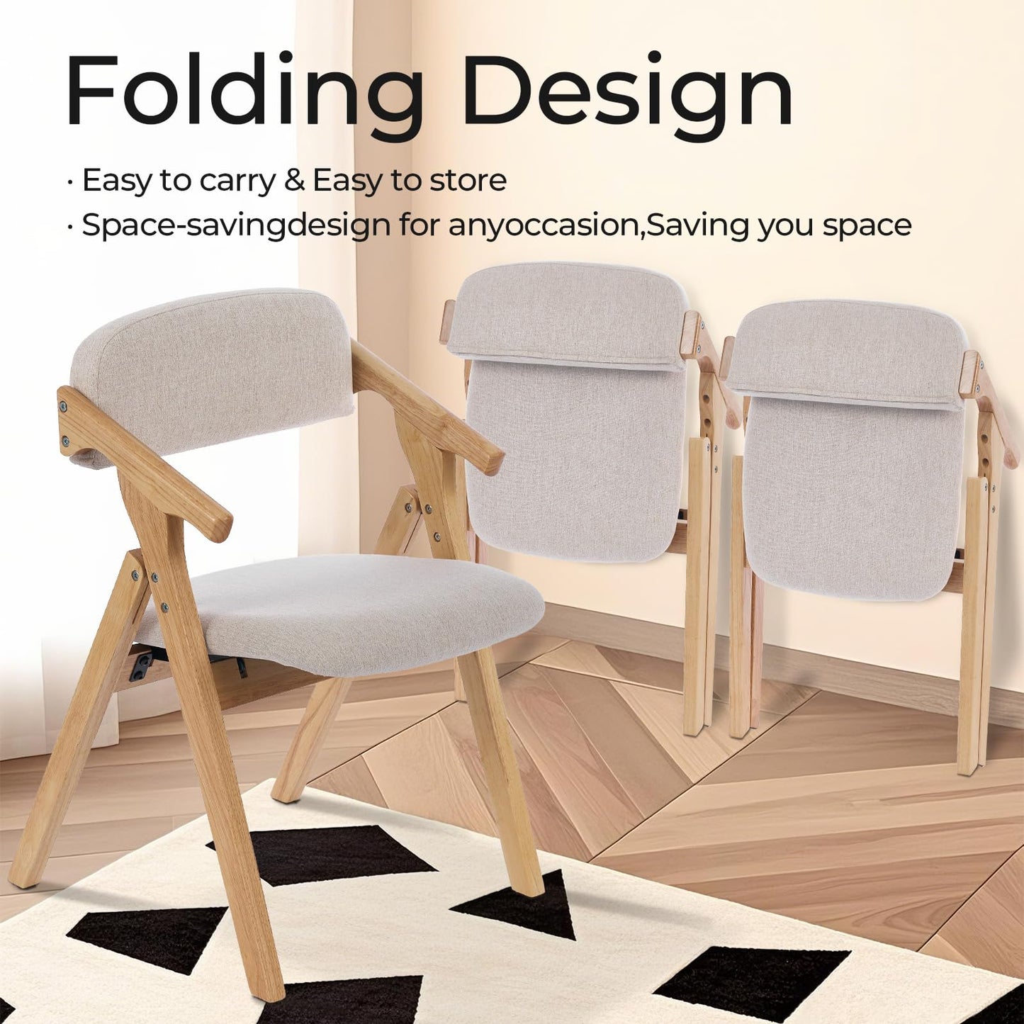 SinFurn Grod Folding Chairs with Padded Seats,Wooden Stackable Dining Chair,Easy to Store Foldable Dining Chairs for Kitchen, Living Room, Wedding Party Picnic (Beige)