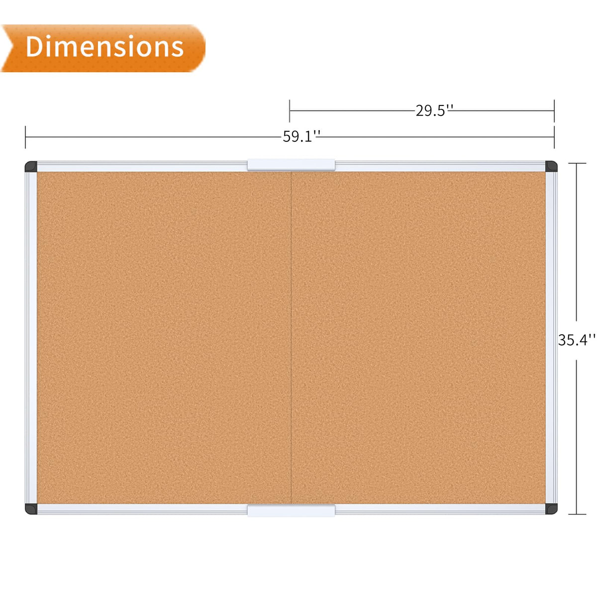 VIZ-PRO 60" x 36" Large Cork Bulletin Board, Foldable & Wall-Mounted Notice Pin Board with Silver Aluminum Frame, for School Home Office - 5' x 3' Corkboard