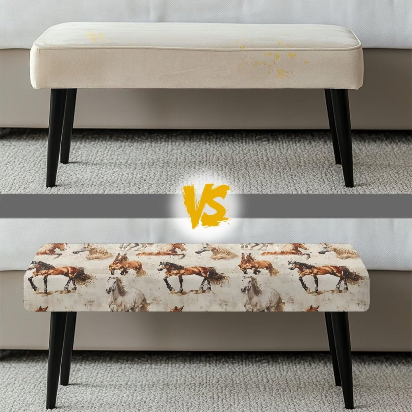 Cugasmaru Horse Dining Bench Covers Seat Cushion Protector Easy to Install Elastic Chair Covers for Dining Room Living Room Kitchen