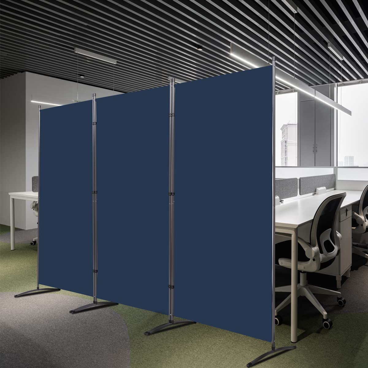 JVVMNJLK Indoor Room Divider, Portable Office Divider 3 Panel Folding Partition Privacy Screen Walls for Room Separator 102" W x 71.3" H, Navy Blue
