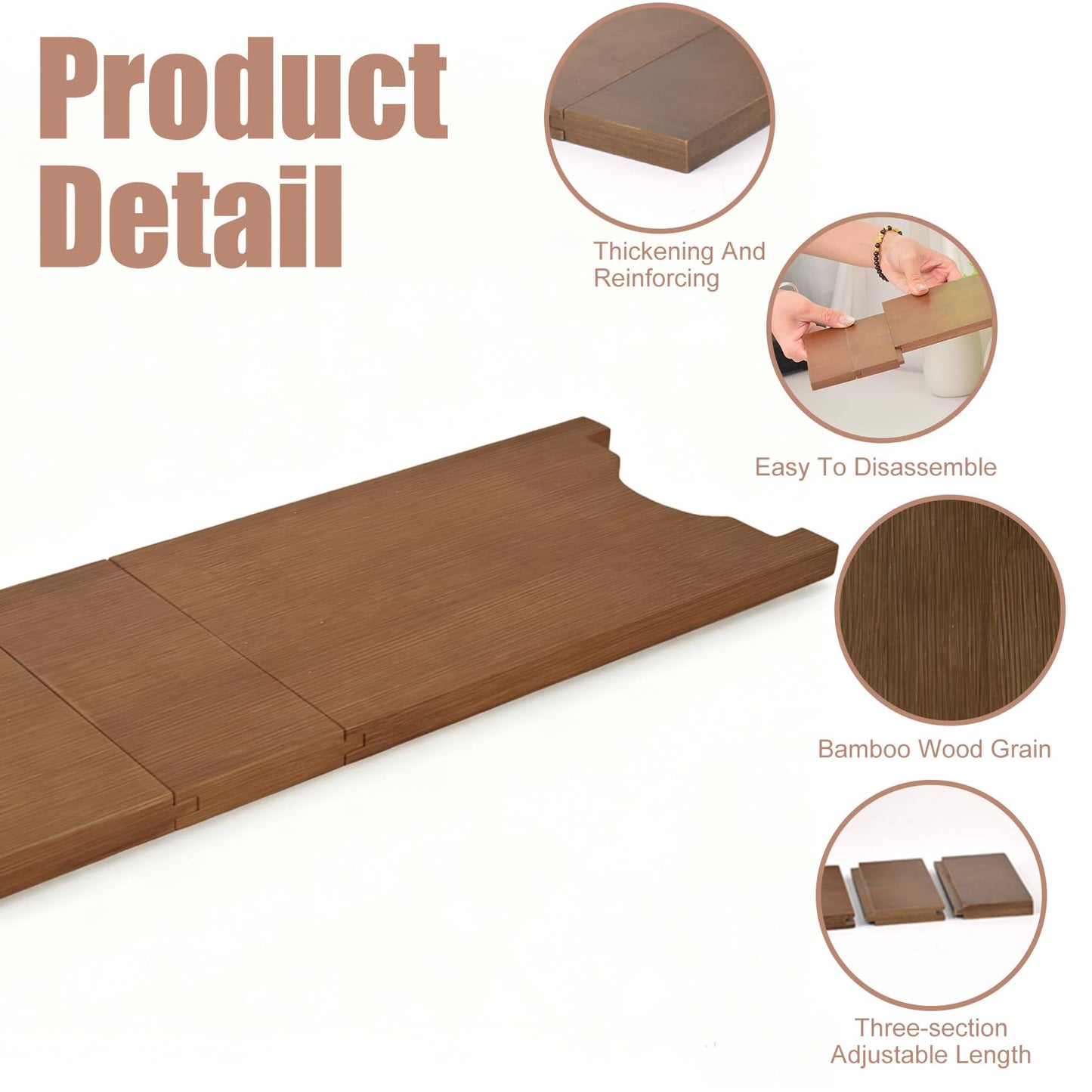 Couch Wall Spacer ，Brown Bamboo Wall Protector from Furniture，Adjustable Wood Guards for Outlets and Curtains, Anti-Scratch Couch Stoppers for Sofa, Bed, 2 Sets 6 Pieces