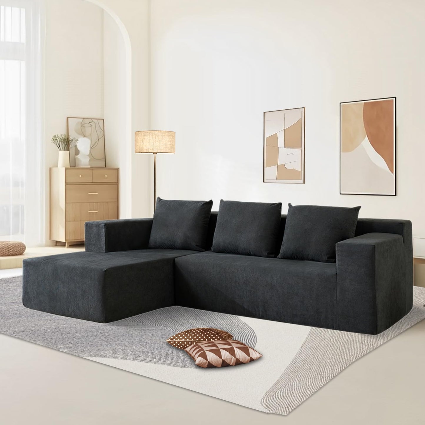 Nigoone 103" Cloud Sectional Couches for Living Room, Boneless Couch with Chaise, Modern Minimalist Modular Couch, Free Combination Deep Seat Corner, No Assembly Required, Dark Grey