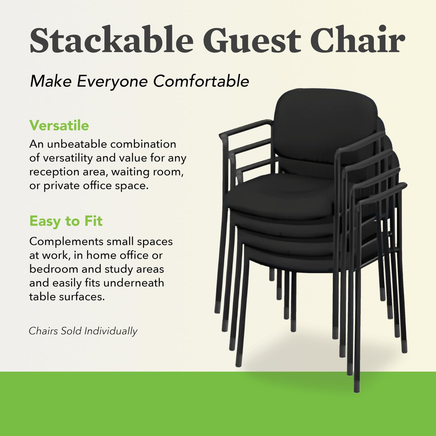 HON Scatter Fabric Guest Office Chair with Arms, Stackable Seating for Waiting Rooms, Lobbies, Conference Areas, and Offices, Side Chair for Reception and Training Spaces, Black