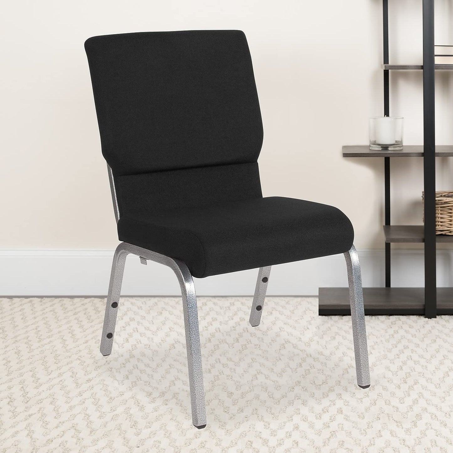 Flash Furniture 4 Pack HERCULES Series 18.5''W Stacking Church Chair in Black Fabric - Silver Vein Frame