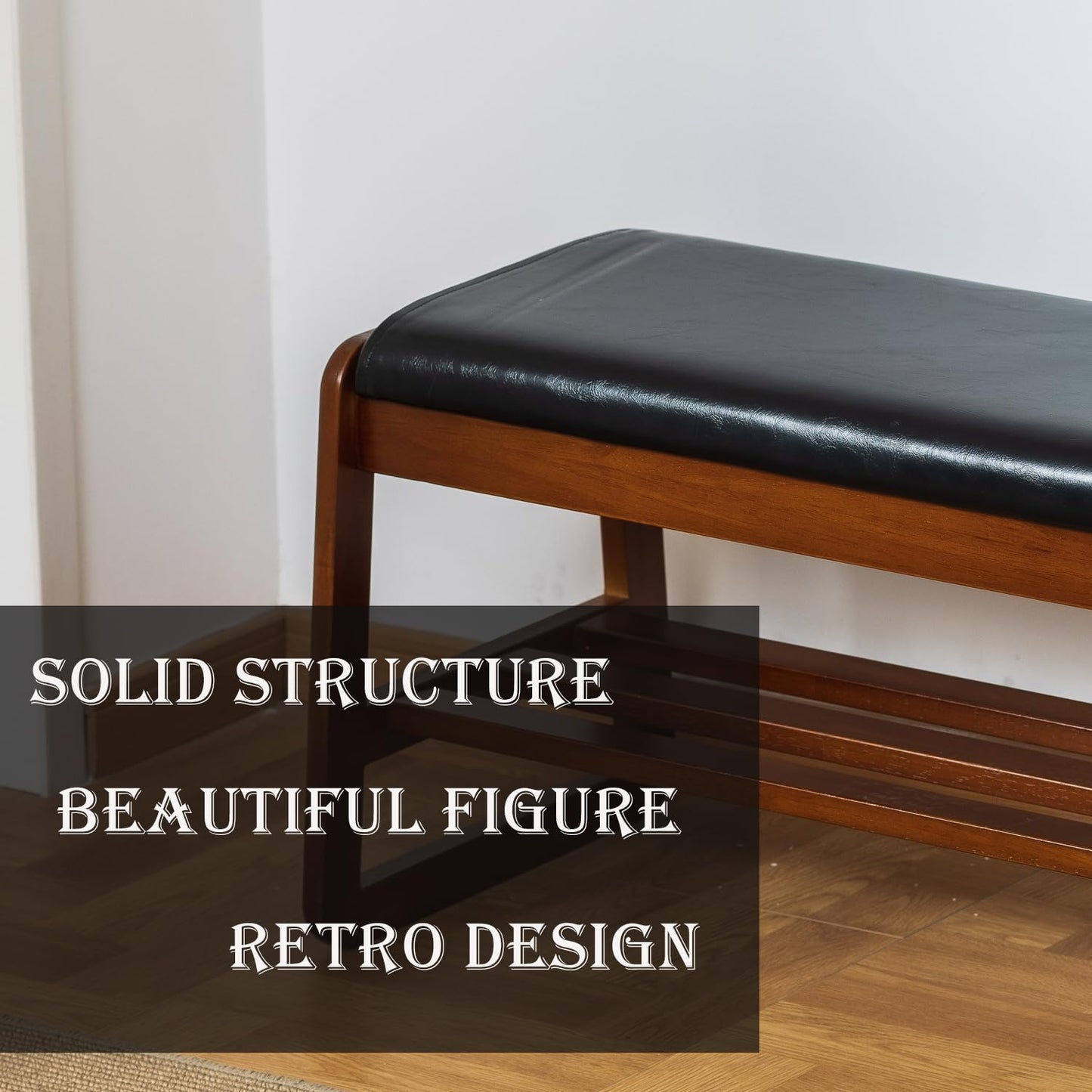 latifolia Solid Wood Bench, Entryway Shoe Bench with Cushion, Flip-Open Storage Compartment, 2-Tier Shoe Organizer(Black,21.65''L)