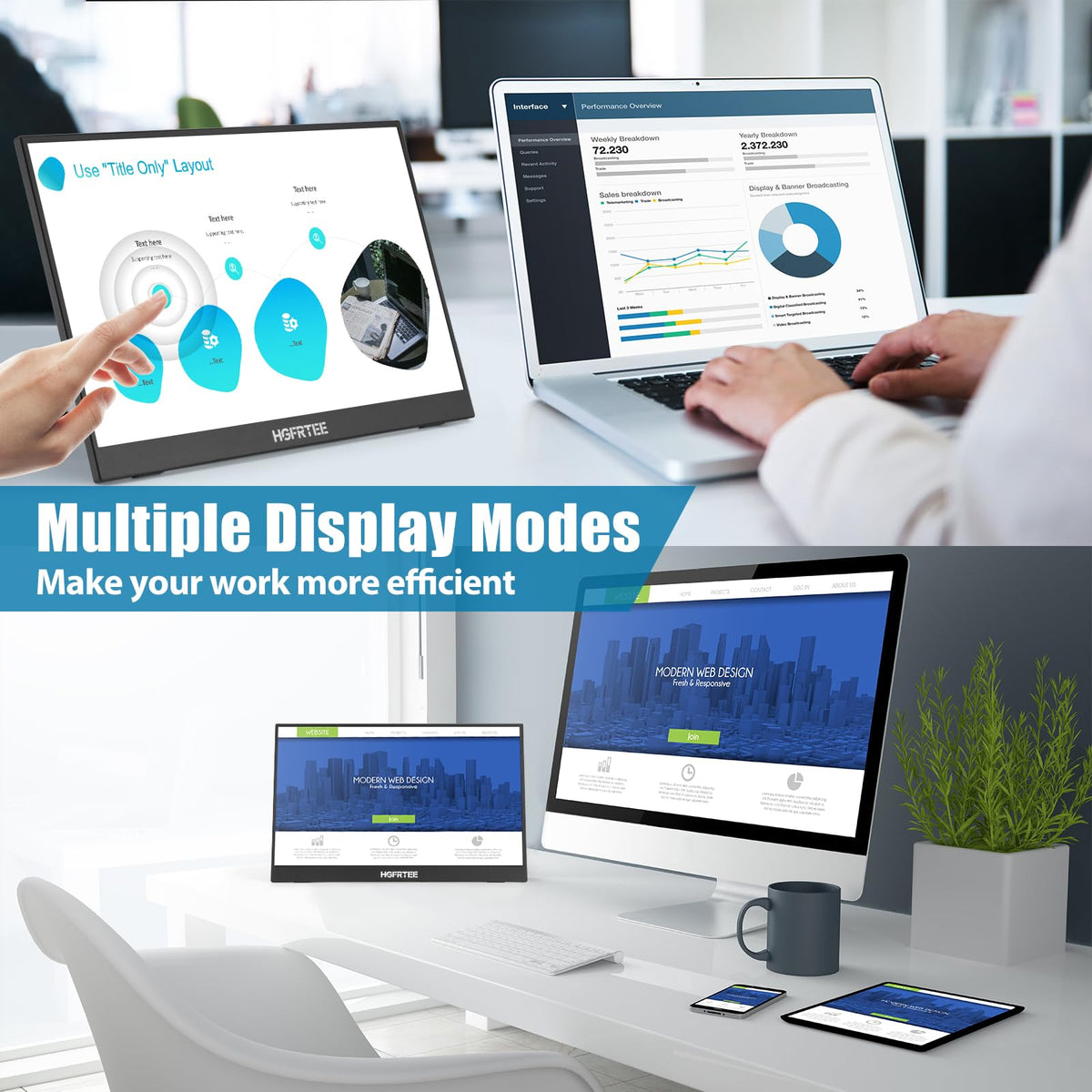 HGFRTEE Portable Monitor Touchscreen 14", 1920x1200 60Hz USB-C & FHD External Display Touch Screen for Laptop/Mac/Gaming/Office, VESA Mountable Travel Monitor with Built-in Speakers-LCD Panels