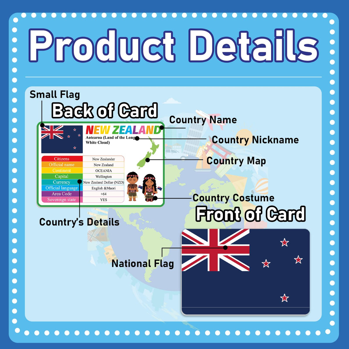 Countries of The World Flashcards Country Flag Continent Capital Language Learning Flash Cards Laminated Geography Culture Educational Cards Game Gift for Adults Family Classroom Teachers Students