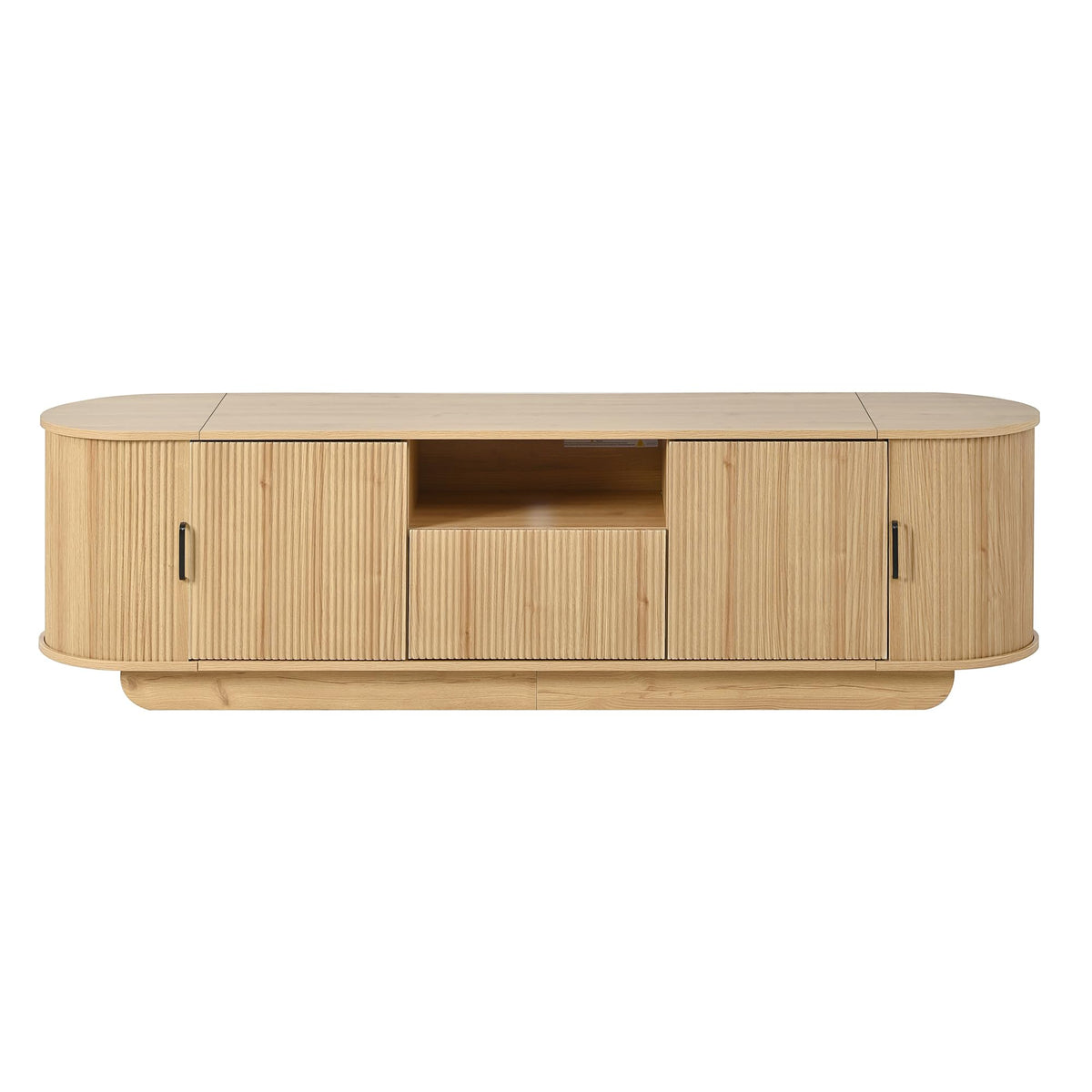 Merax TV Stand with Storage, Sliding Door Cabinets, Drawer and Open Shelf, Wooden Entertainment Center for Living Room, Media Console Table, Acacia Wood