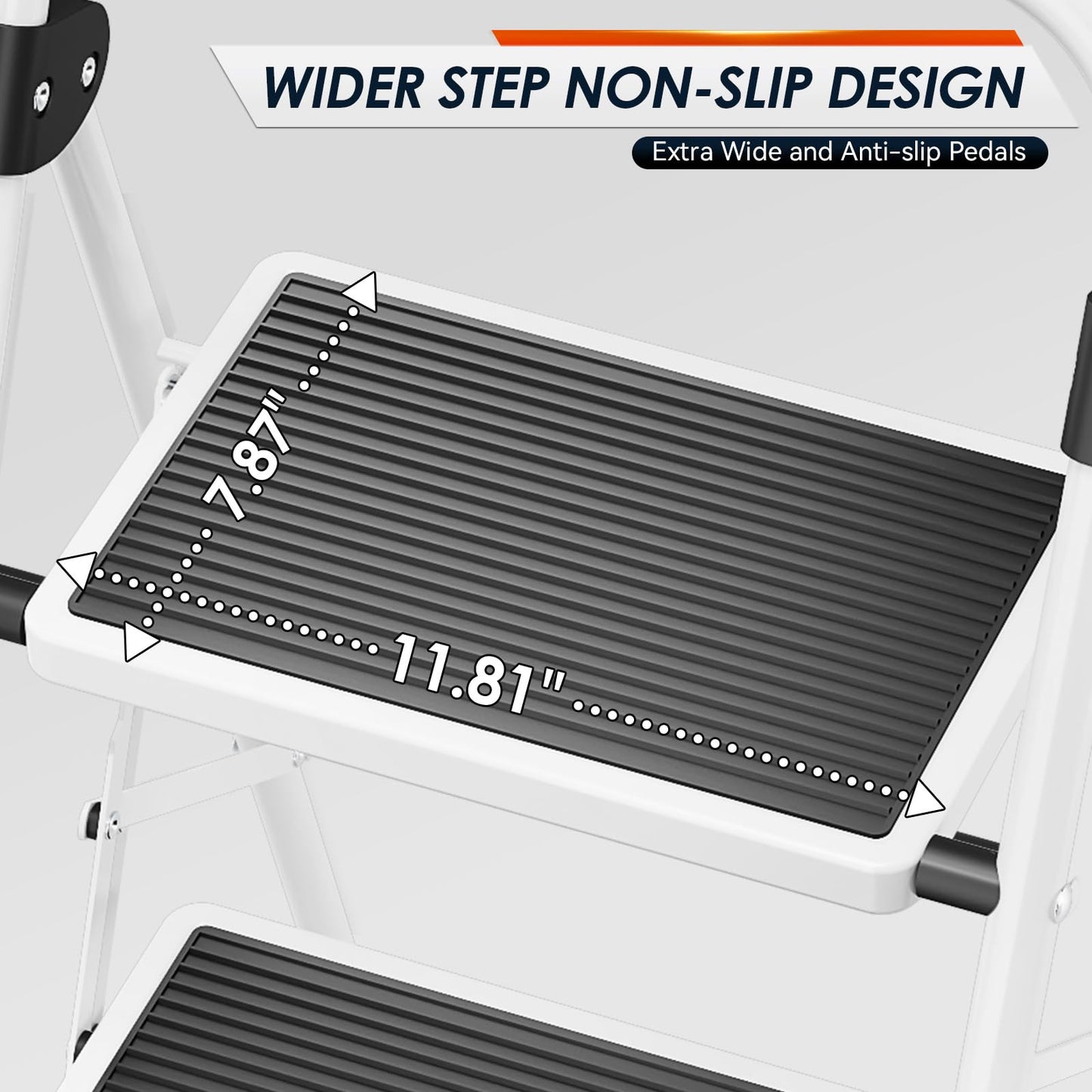 Urackify Step Ladder, 3 Step Ladder with Anti-Slip and Wide Pedal, Portable Foldable Step Stool with Handgrip, Sturdy Step Ladder for Home Kitchen Household, White
