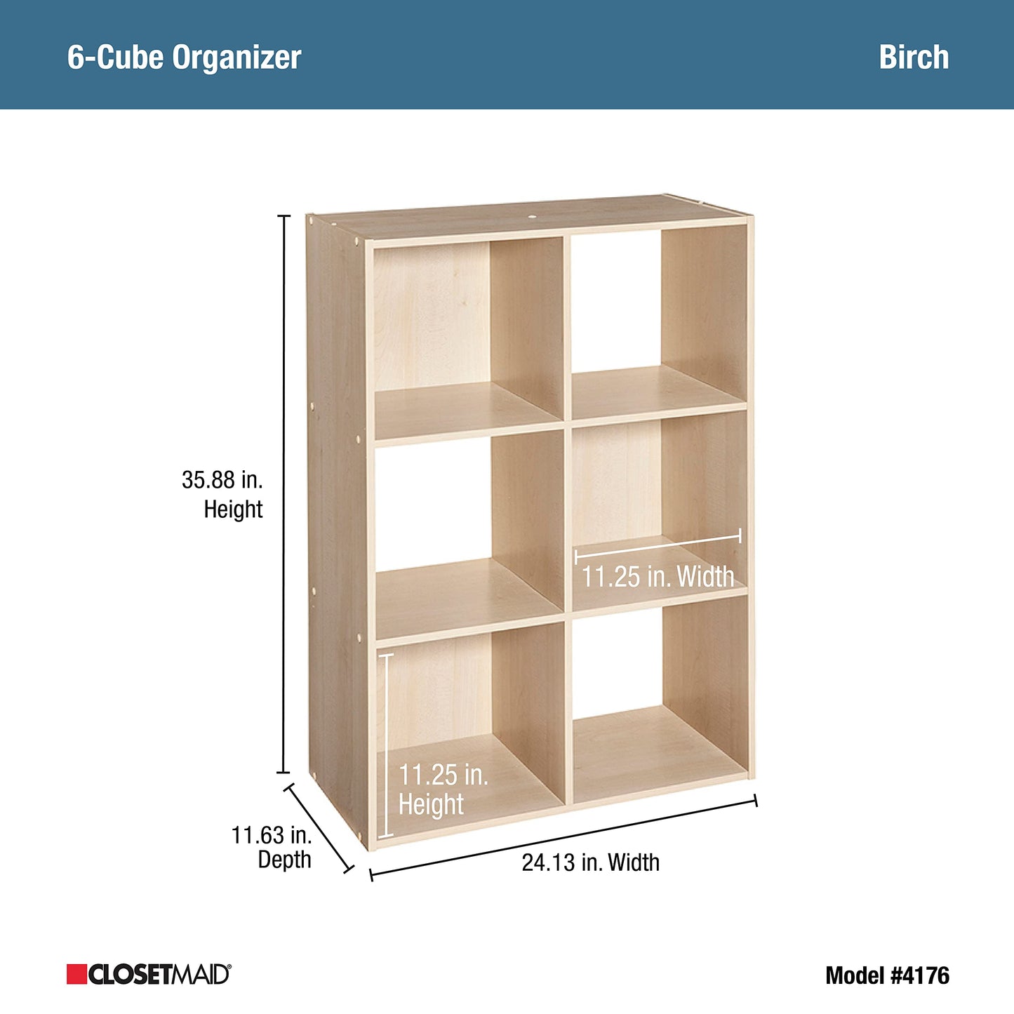 ClosetMaid Cubeicals 6 Cube Storage Shelf Organizer Bookshelf, Stackable, Vertical or Horizontal, Easy Assembly, Wood, Birch Finish