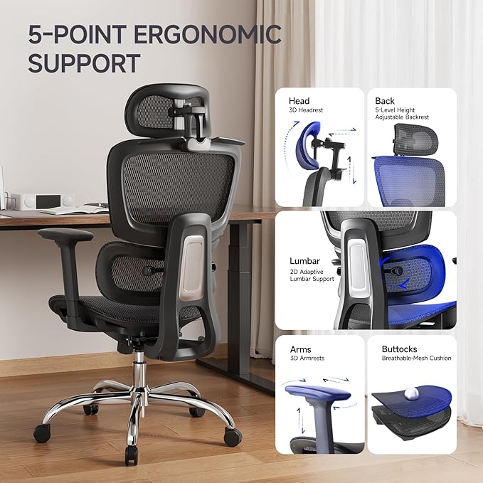 Ergonomic Office Chair with 3D Headrest, Computer Chair with Adjustable
