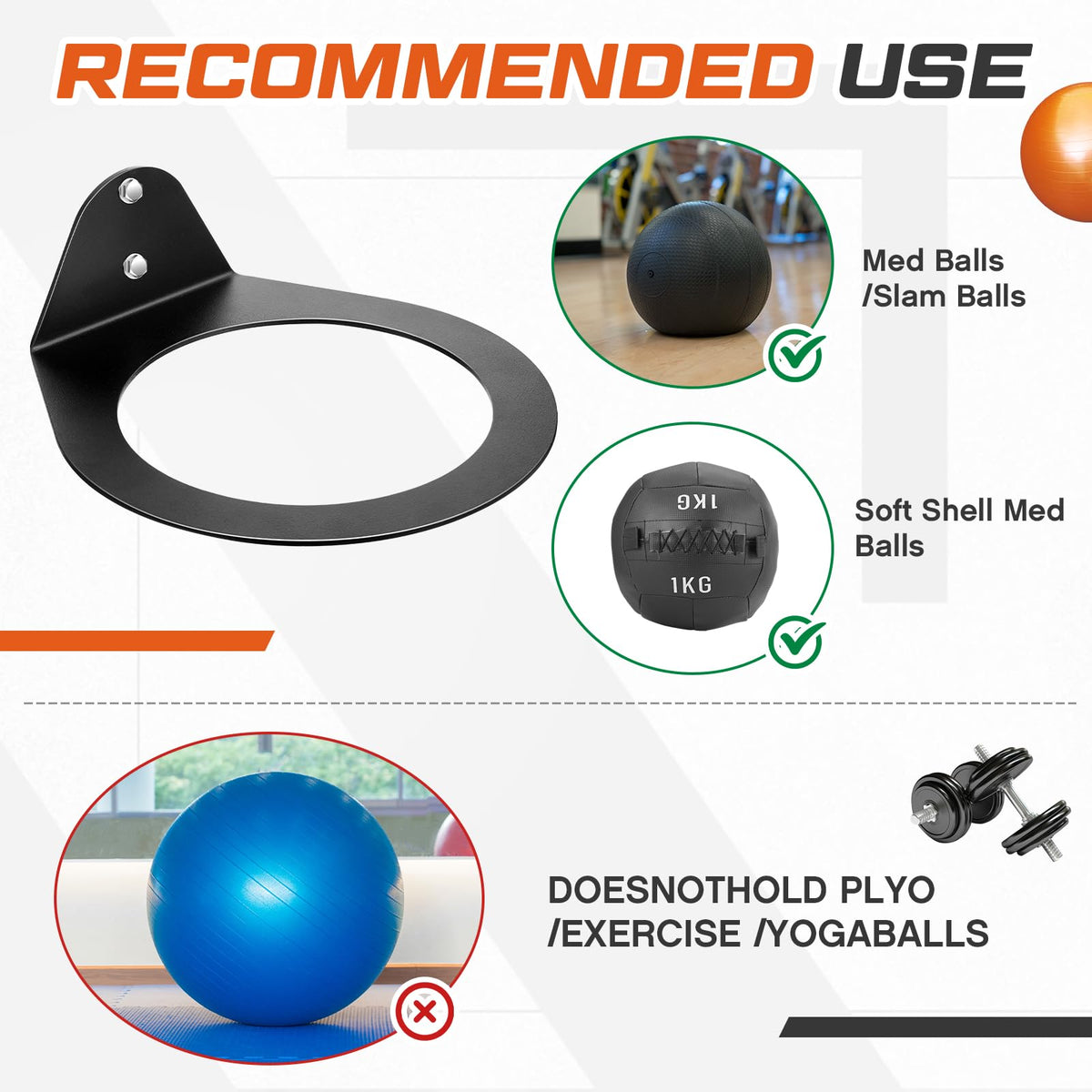 Gisafai Wall Mounted Medicine Ball Holder, Heavy Duty Slam Ball Storage Rack with Installation Accessories, 8.9 Inch Inner Diameter, 88 Lbs Load Capacity for Home Garage Gym Commercial Sports(2 Pcs)