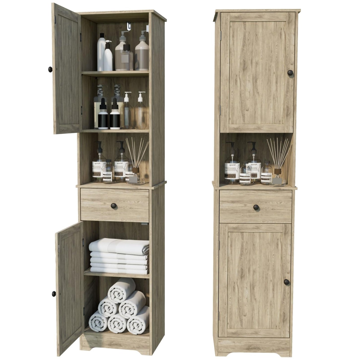 Viaozutis Tall Bathroom Cabinet, Storage Cabinet with 2 Doors & 2Drawer, with Ajustable Shelve, for Bathrooms, Kitchens,Entrances（Grey）