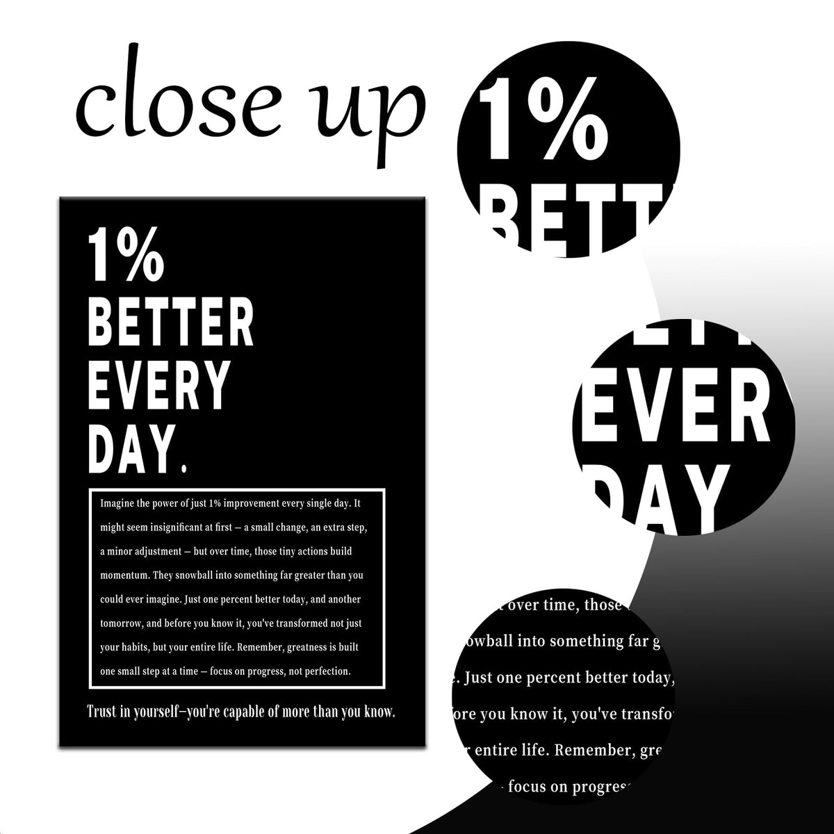 Motivational Wall Art 1% Better Every Day Inspirational Office Decor Framed Canvas Print Small Workout Poster for Home Gym Growth Mindset Sign Positive Daily Affirmation Decor [12''Wx18''H]