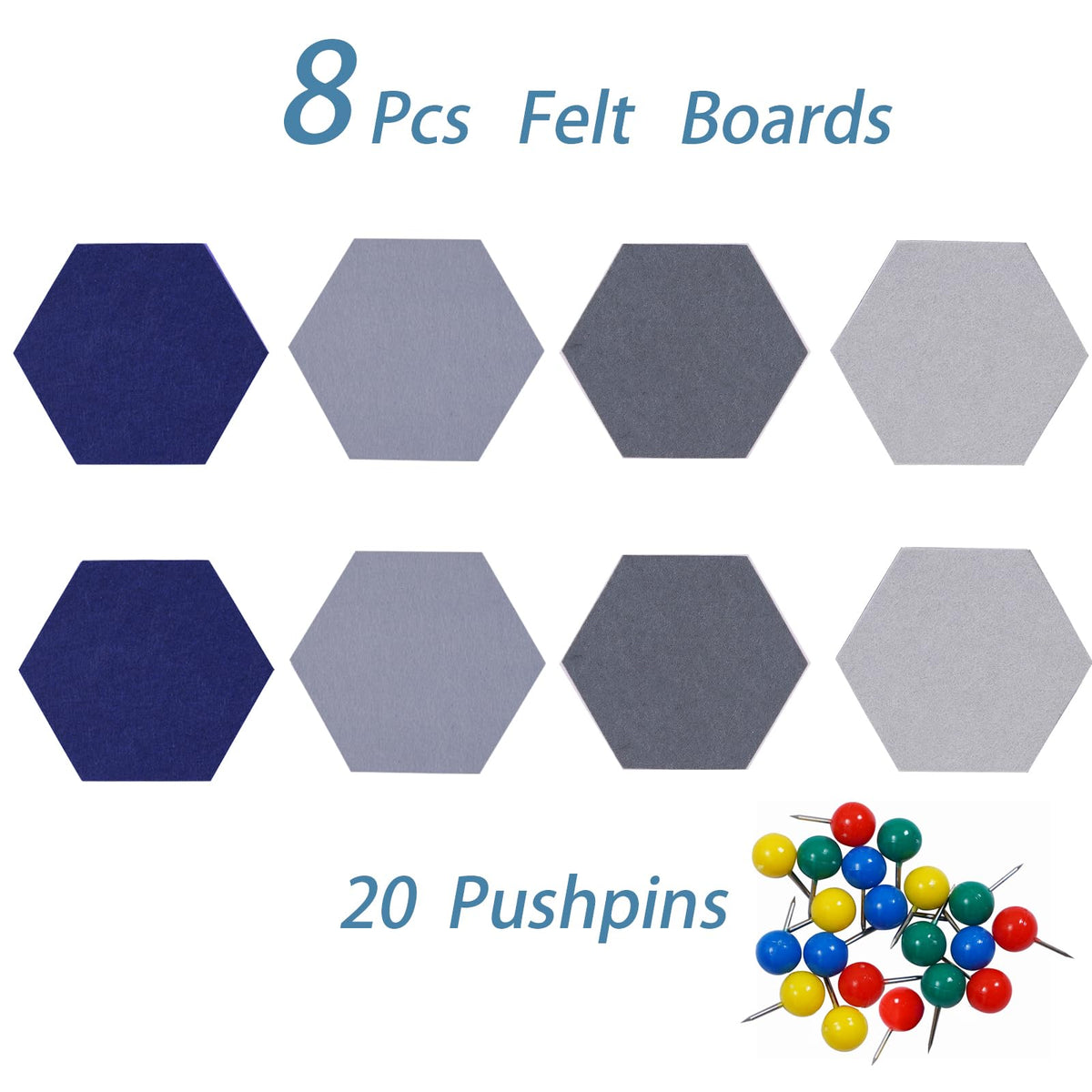 Afumazi 8Pcs Hexagon Felt Cork Board Tiles Self Adhesive Bulletin Board, Pin Board for Wall Decor Memos Photos Display (Set H)