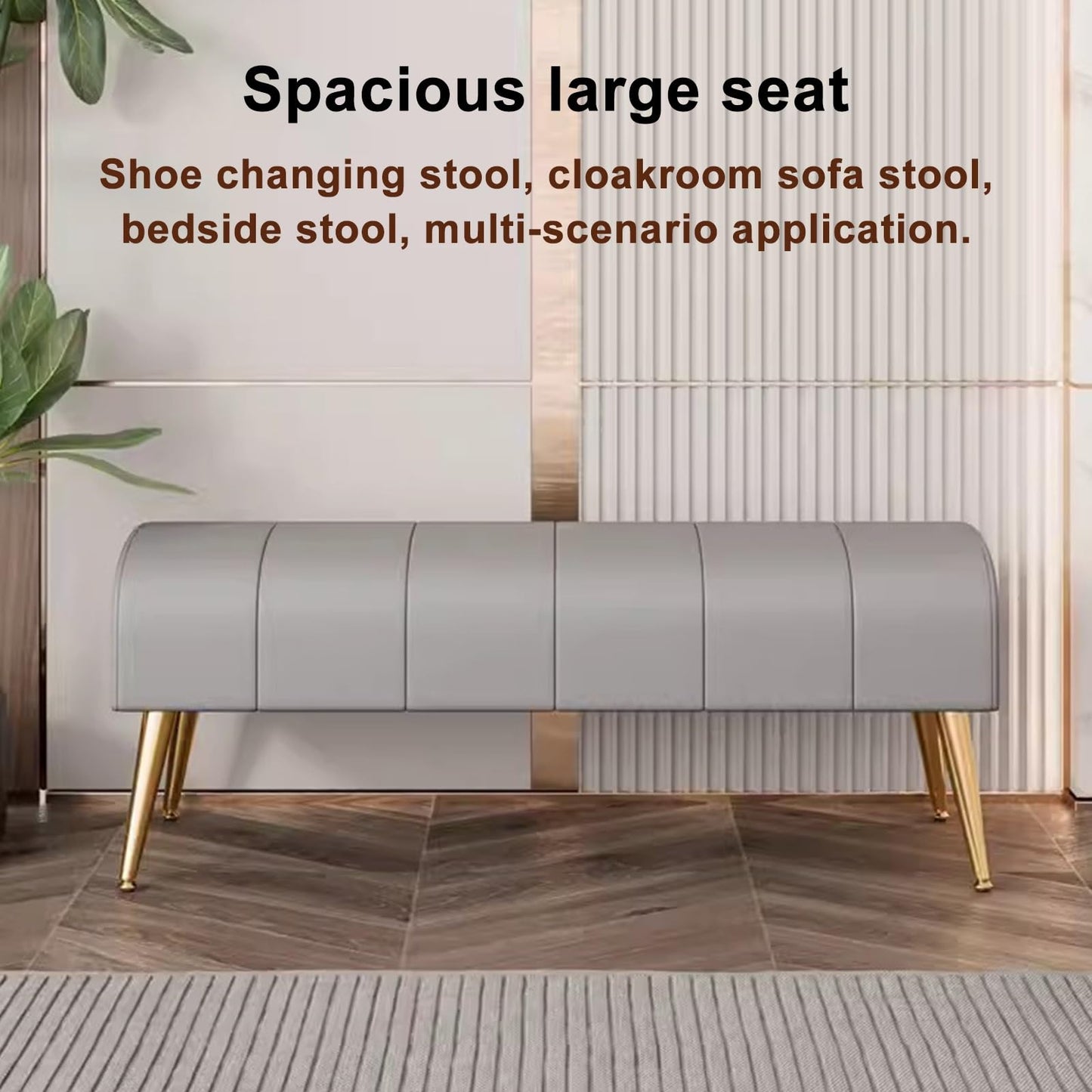 Modern Leather Upholstered Rectangular Footstool End of Bed Bench,Ottoman for Hallway Office Cloakroom,Sofa Long Bench Footrest with Gold Legs (Color : Dark Grey, Size : 60cm)