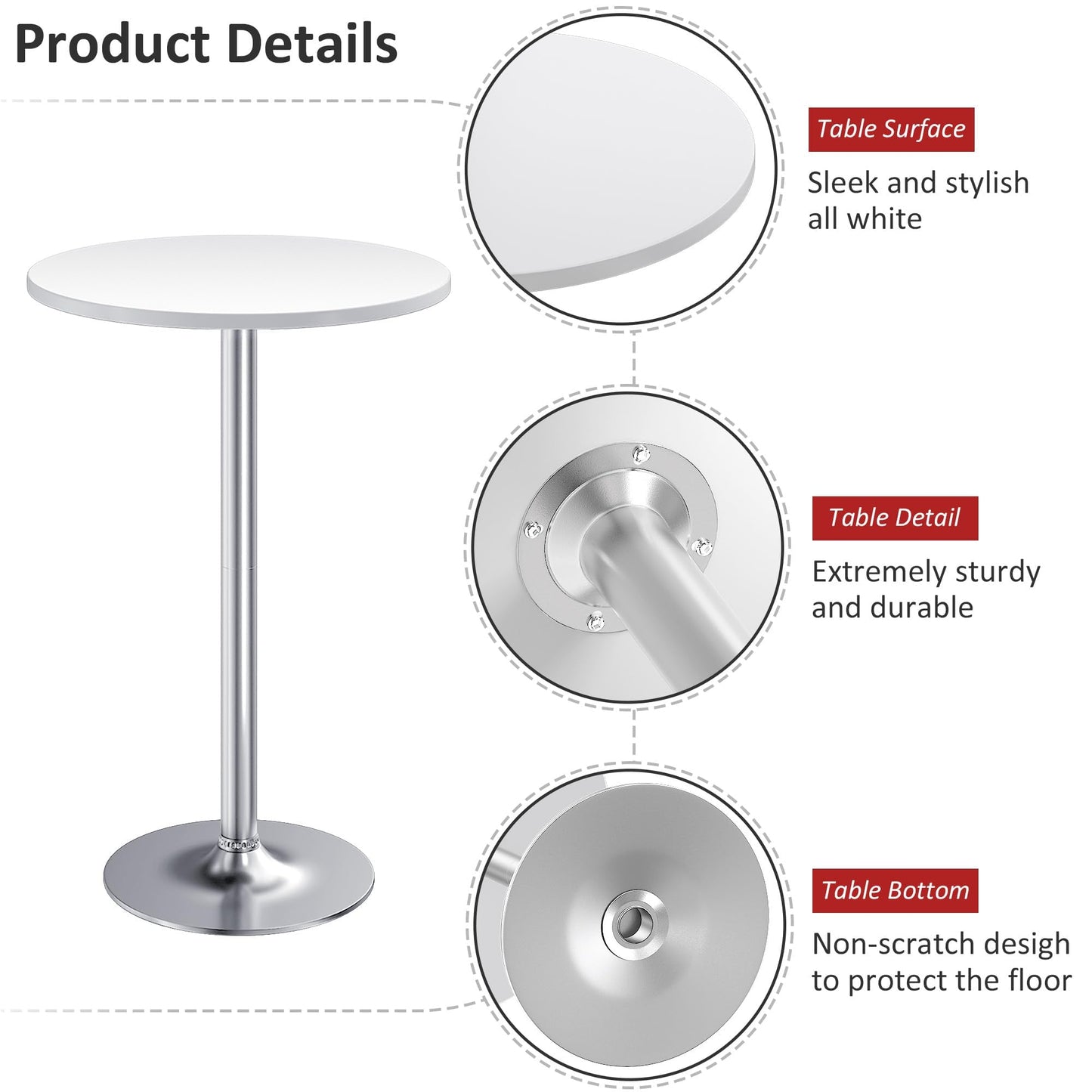 Furmax Bistro Pub Table Round Bar Height Cocktail Table for Home Bar, Small Round Bar Tables for Party, Dining Room, Living Room and Wedding, Metal Base MDF Top Obsidian, 40.6 Inch Height (2, White-2)