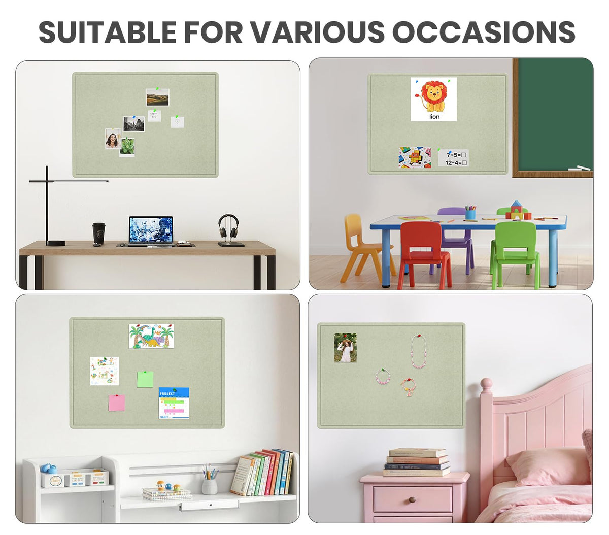 Large Bulletin Board, 72 X 48 inches Cork Board with 30 Pushpin, 6' x 4' Felt Cork Board Notice Pin Board, Self-Adhesive Vision Board Mood Board Foldable Photo Board for Wall - Sage Green