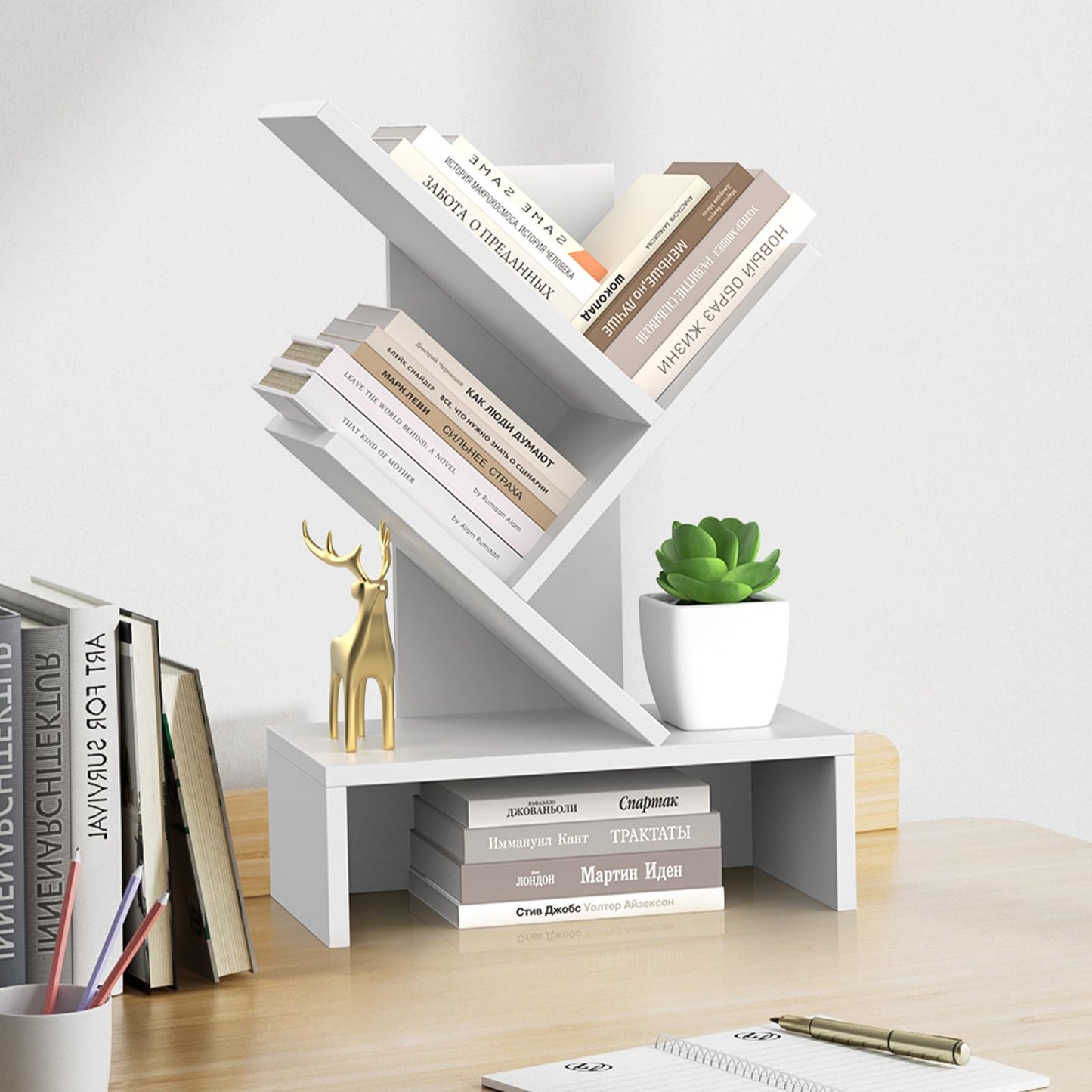 Godferyxin Small Bookshelf with Drawer – Compact Book Holder for Small Spaces, White Small Bookcase for Office, CDs, and Decorative Items, Fits Bedroom Desk Bookshelf Tree