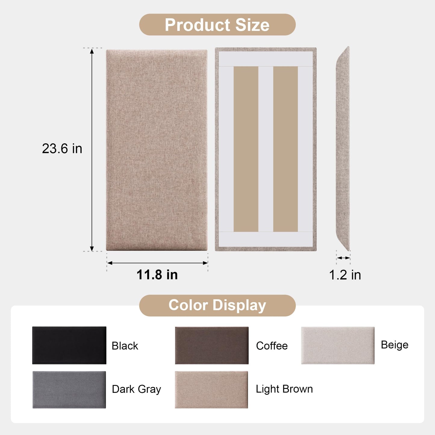Fromann Upholstered Wall Mounted Headboard for Queen/TXL/King Size Beds, Peel and Stick Headboard 23.6" x 11.8"/PC, Interior Wall Panels for Bedroom Study, Headboards Only (3, Light Brown)
