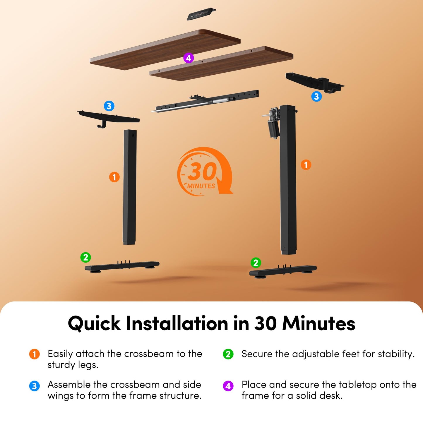 FEZIBO 40 x 24 Inches Electric Standing Desk Adjustable Height, 3 Memory Height Settings, Sit Stand Up Desk for Home Office & Computer Workstation, Dark Walnut