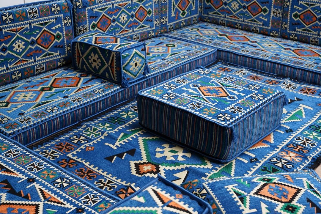 arabicsofa U Shaped Arabic Floor Seating – Handmade Majlis Set– Bohemian Style Sofa