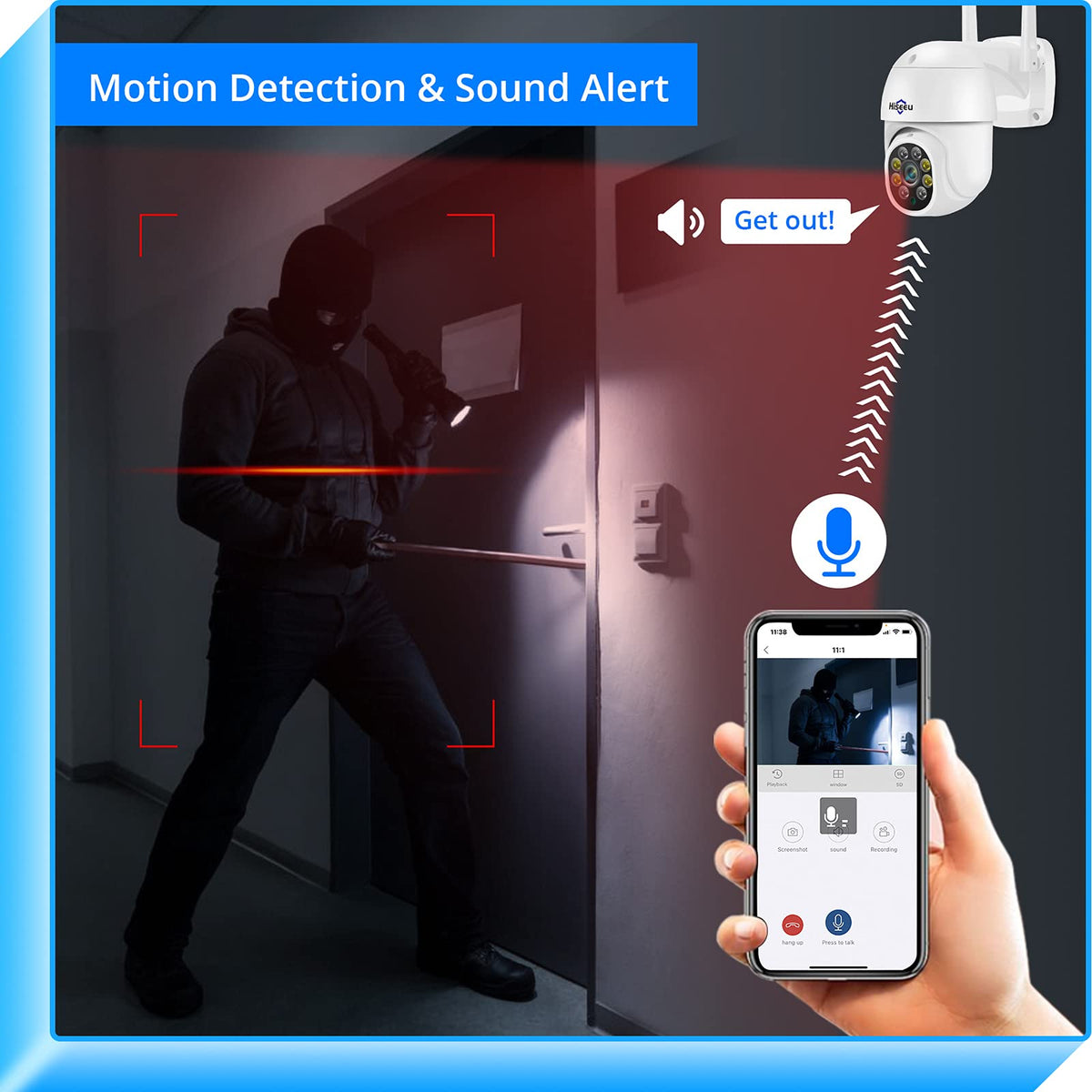 Hiseeu 3MP Security Camera Outdoor,WiFi Camera, Auto Tracking&Light Alarm Floodlight & Color Night Vision,Two-Way Audio, Plug-in Cable,Compatible Wireless System