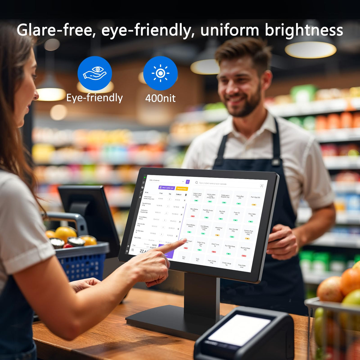 NewHail 15-inch Touchscreen POS Monitor, HDMI/VGA Capacitive Screen Display with Heavy-Duty Metal Stand for Retail, Restaurant, Bar, Gym, Warehouse and POS Systems