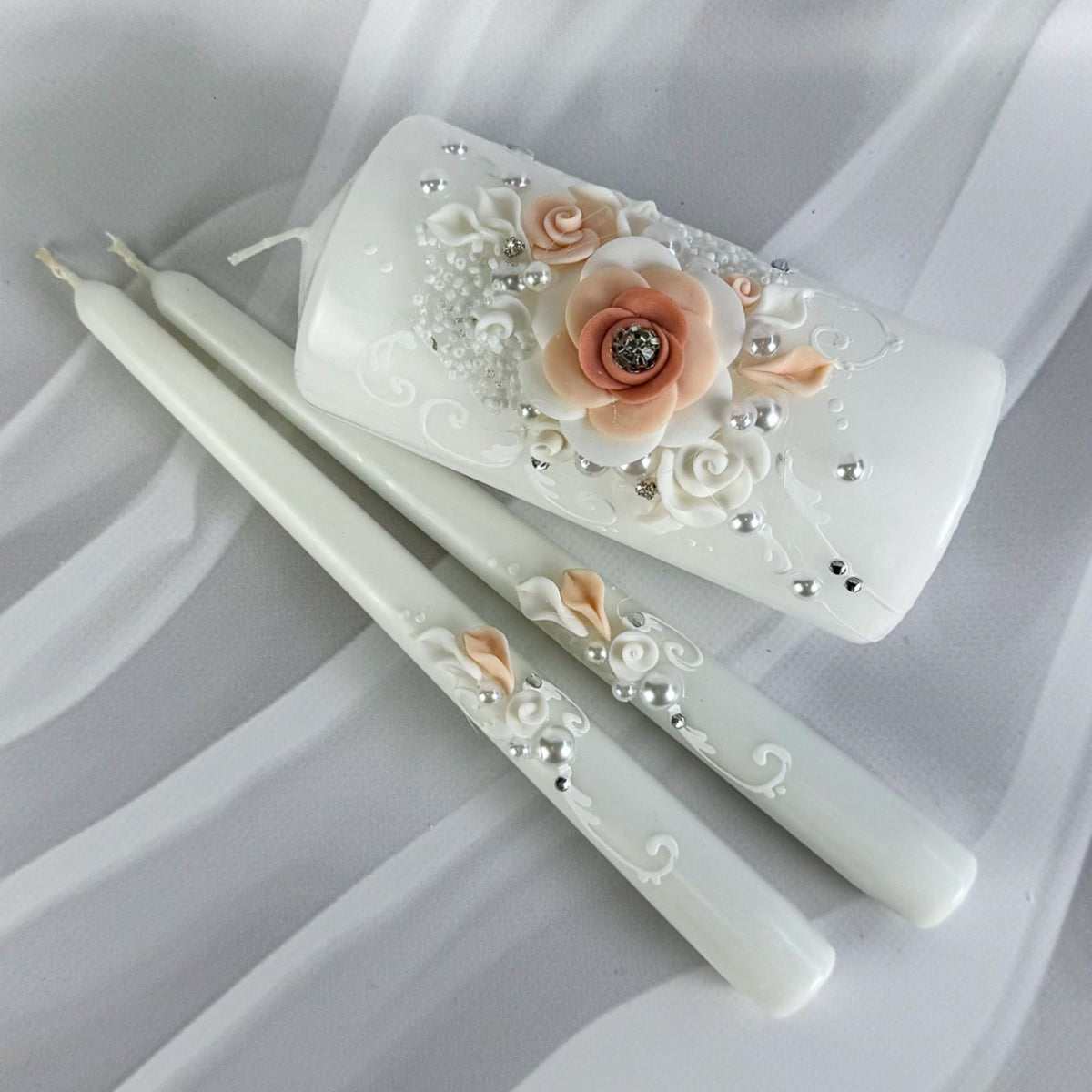 Magik Life Unity Candle Set - Wedding Ceremony & Reception – 6” Pillar & Two 10” Taper Candles – Long Burning Unity Candles for Marriage Ritual – Handmade in USA – White | Rose