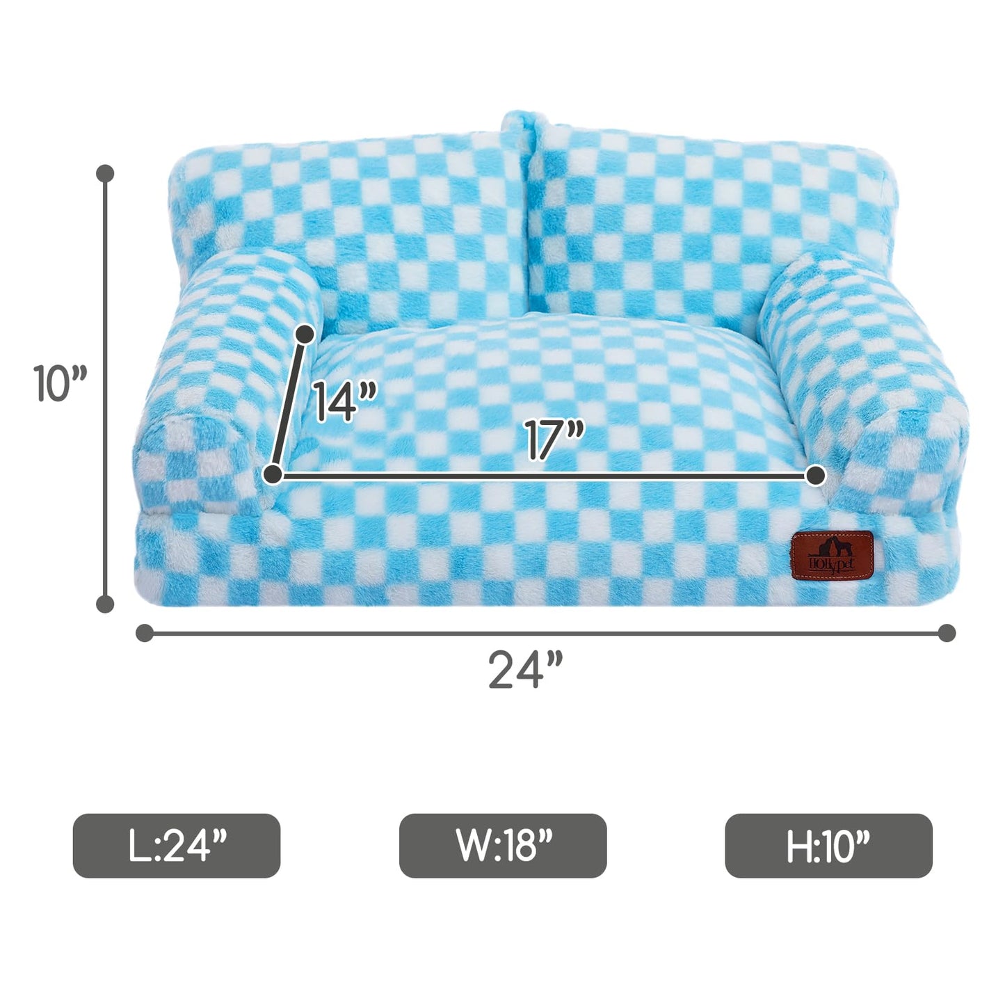 Hollypet Fluffy Dog Cat Bed Pet Couch Beds Plush Soft Warming Washable Puppy Bed for Small Medium Dogs and Large Cats, Blue and White, 24" L x 18" W x 10" Th