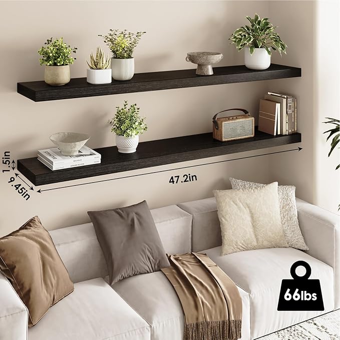 Fixwal Floating Shelves for Wall, 47.2" Long Heavy Duty Wall Mounted Rustic