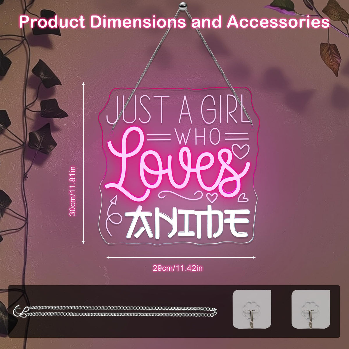 VVYXX Just a Girl Who Likes To Watch Anime Neon signs Anime Girl Neon Sign LED Light with Dimmer for Bedroom Office Hotel Pub Cafe Bar Home Art Recreation Room Man Cave Wall Decor Pink