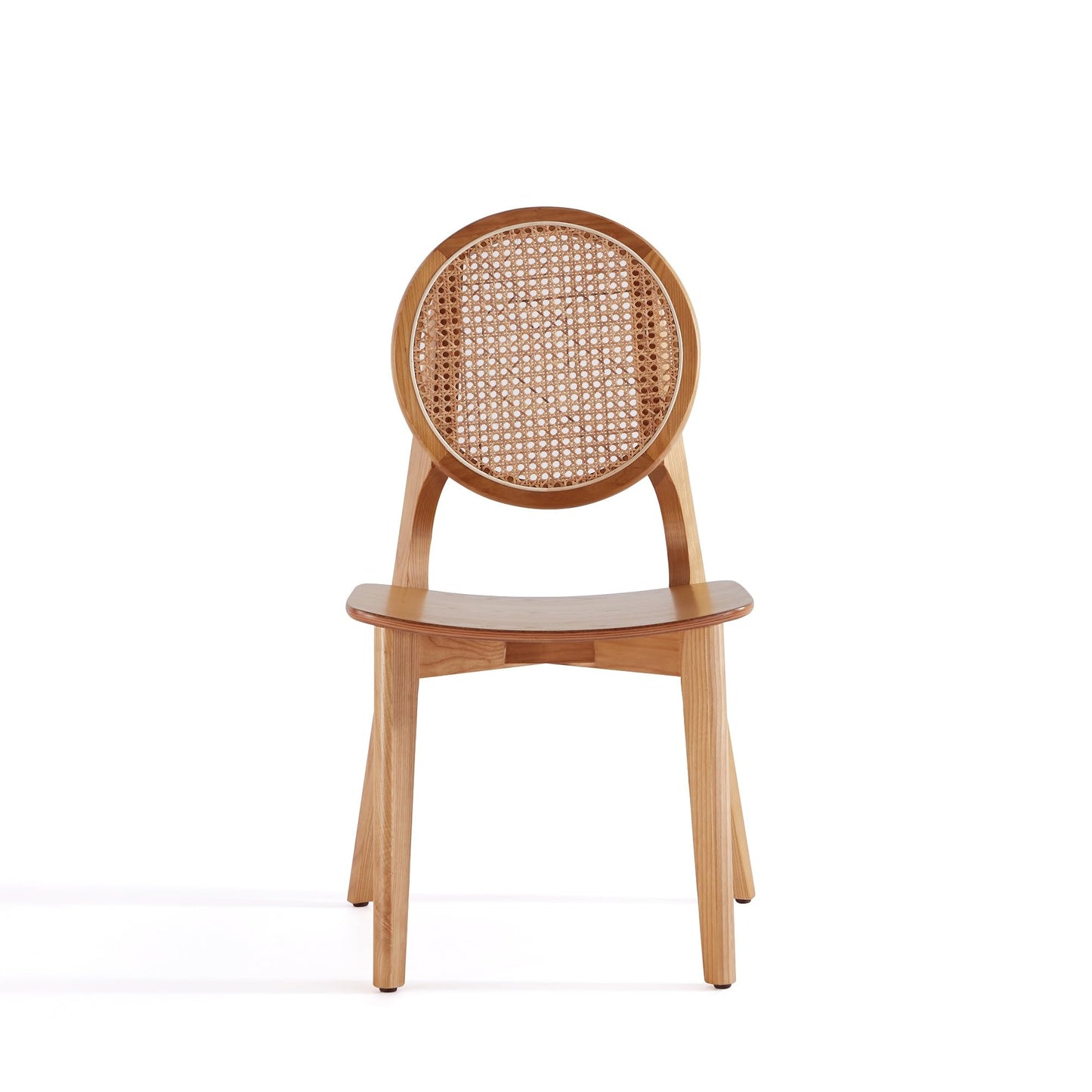 Manhattan Comfort Versailles Rattan Dining Chair, Wicker Round Backrest with Solid Ash Wood Frame, Mid Century Modern Fully Assembled Chairs, Set of 4, Natural